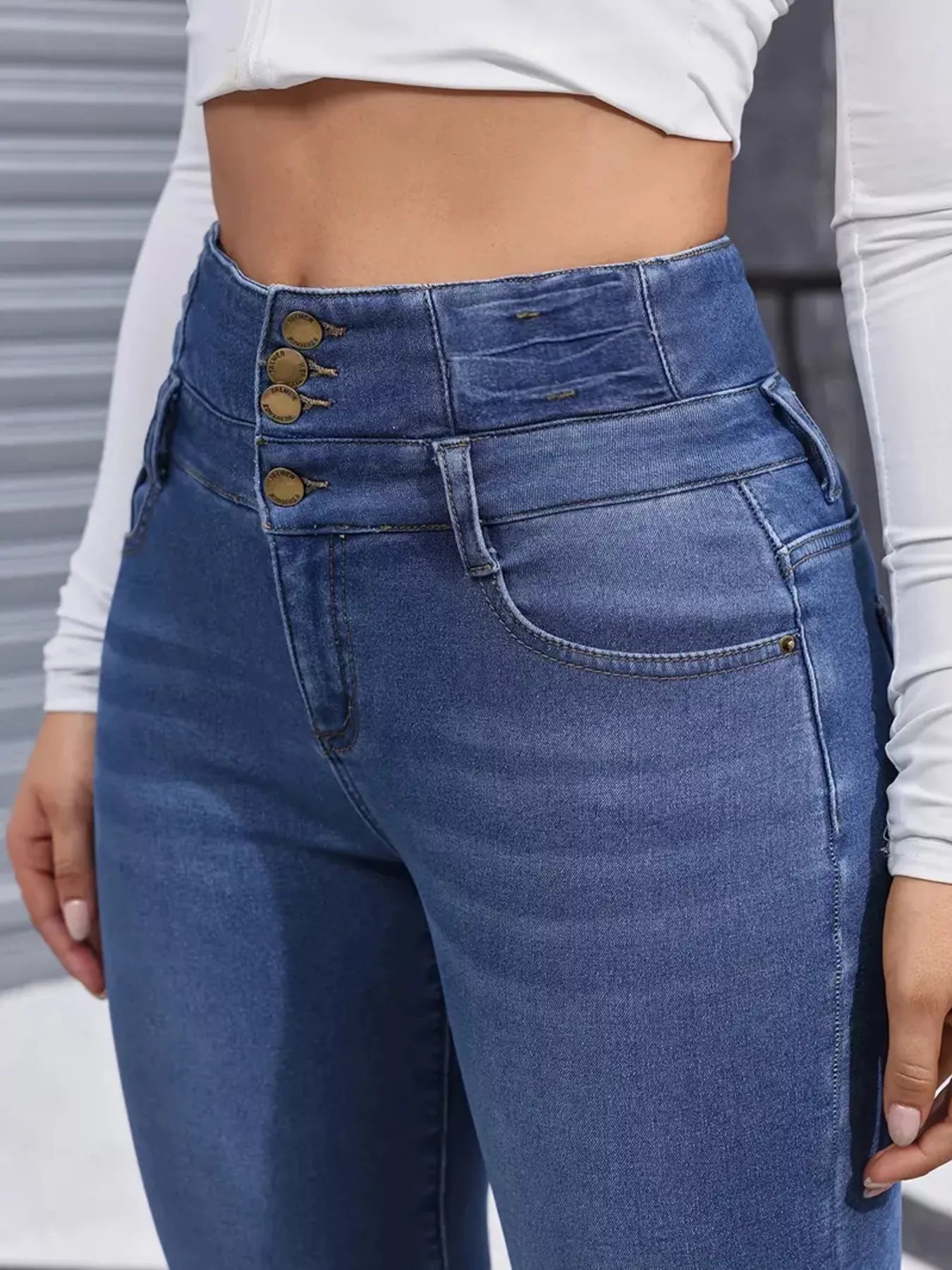 High-Waisted Slim Fit Fleece-Lined Jeans in Blue