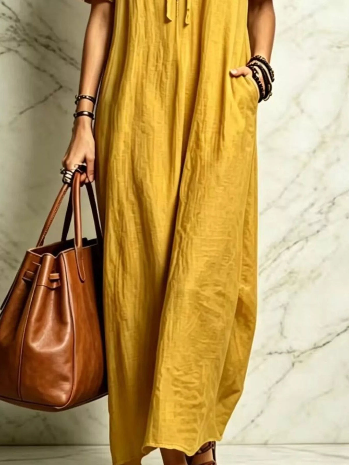 Puff Sleeve Ruffle Trim Maxi Dress