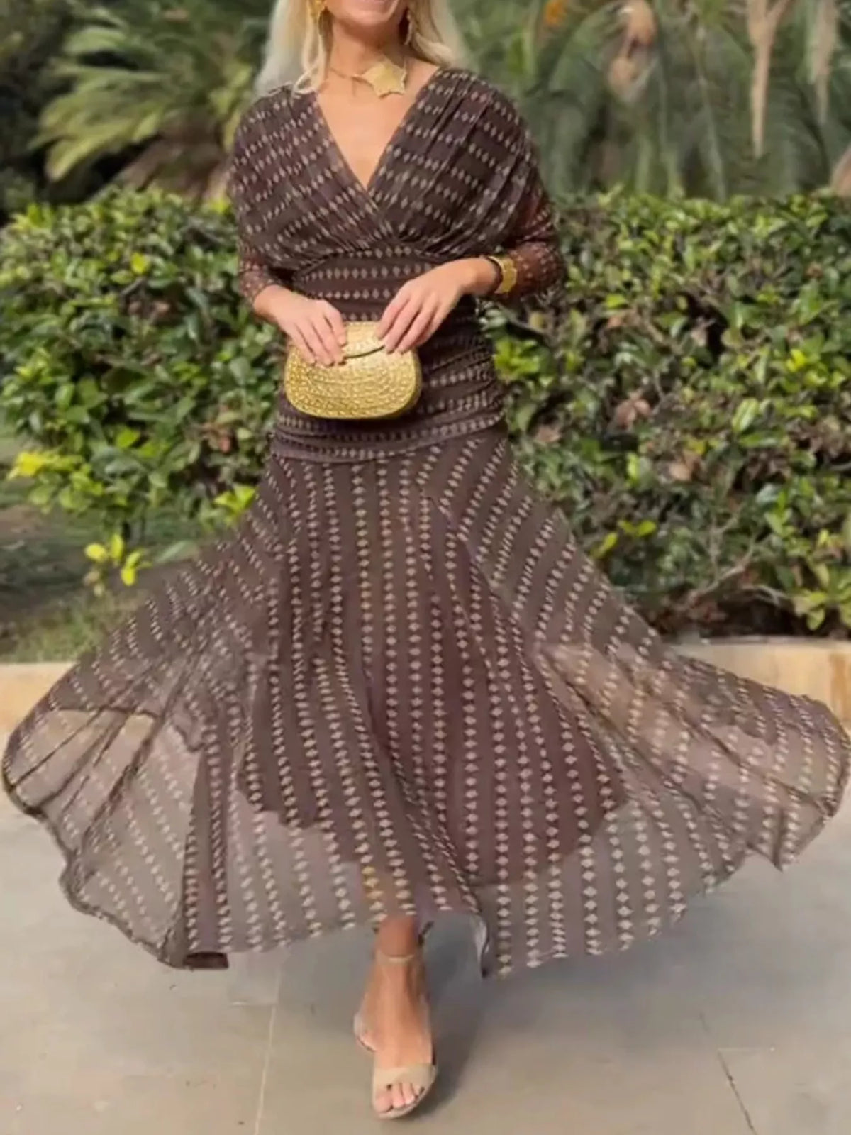 Off-Shoulder Mesh Ruched Maxi Dress, Plus Size