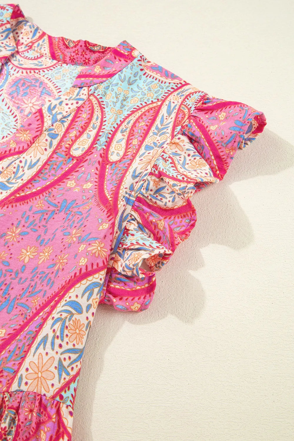Tribal Paisley Print Midi Dress in Dusty Pink