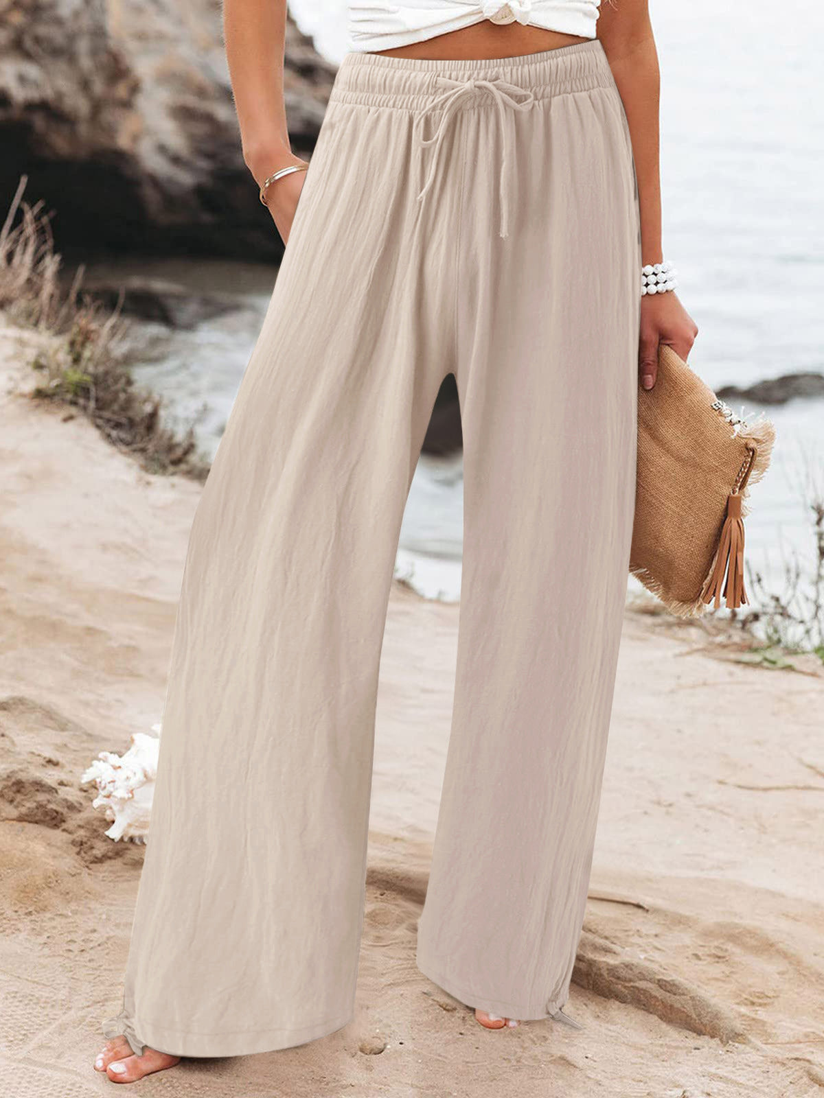 Pocketed Drawstring Wide Leg Pants