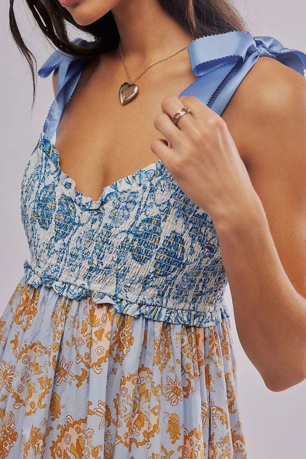Floral Tiered Maxi Dress with Mixed Print