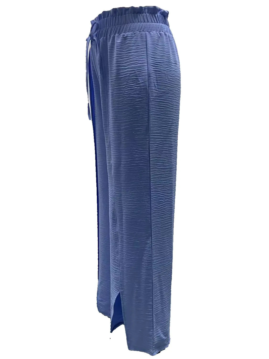 Frilled Slit Wide-Leg Pants
