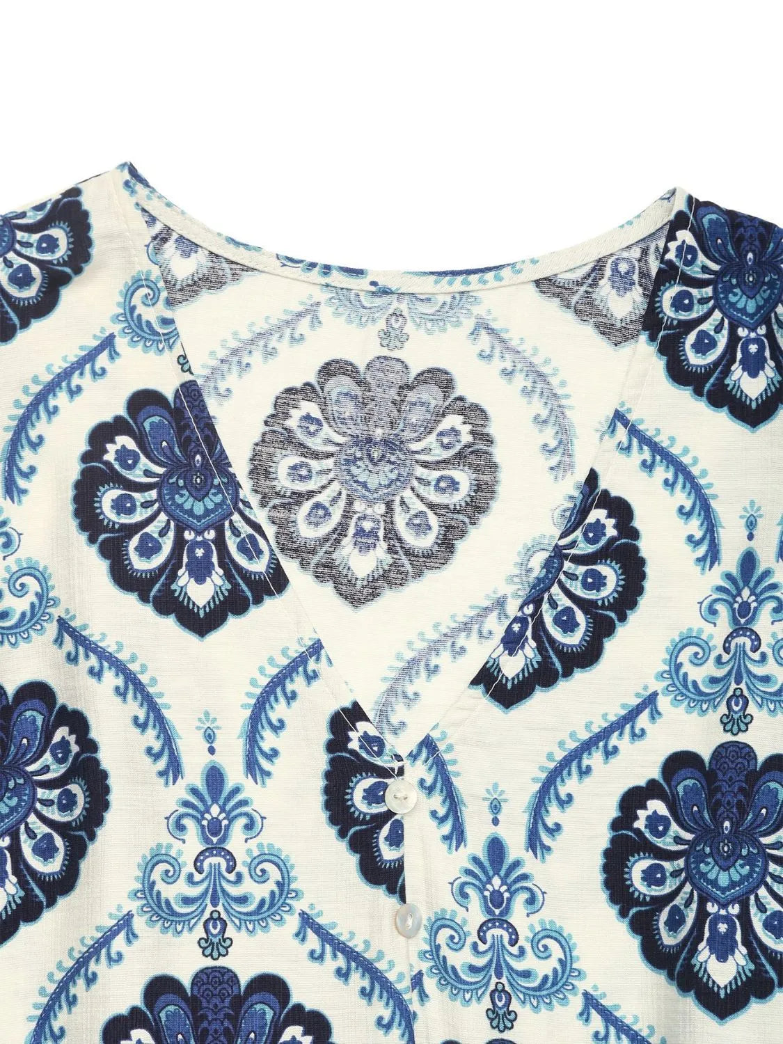 Printed V-Neck Cap Sleeve Dress in Dark Blue