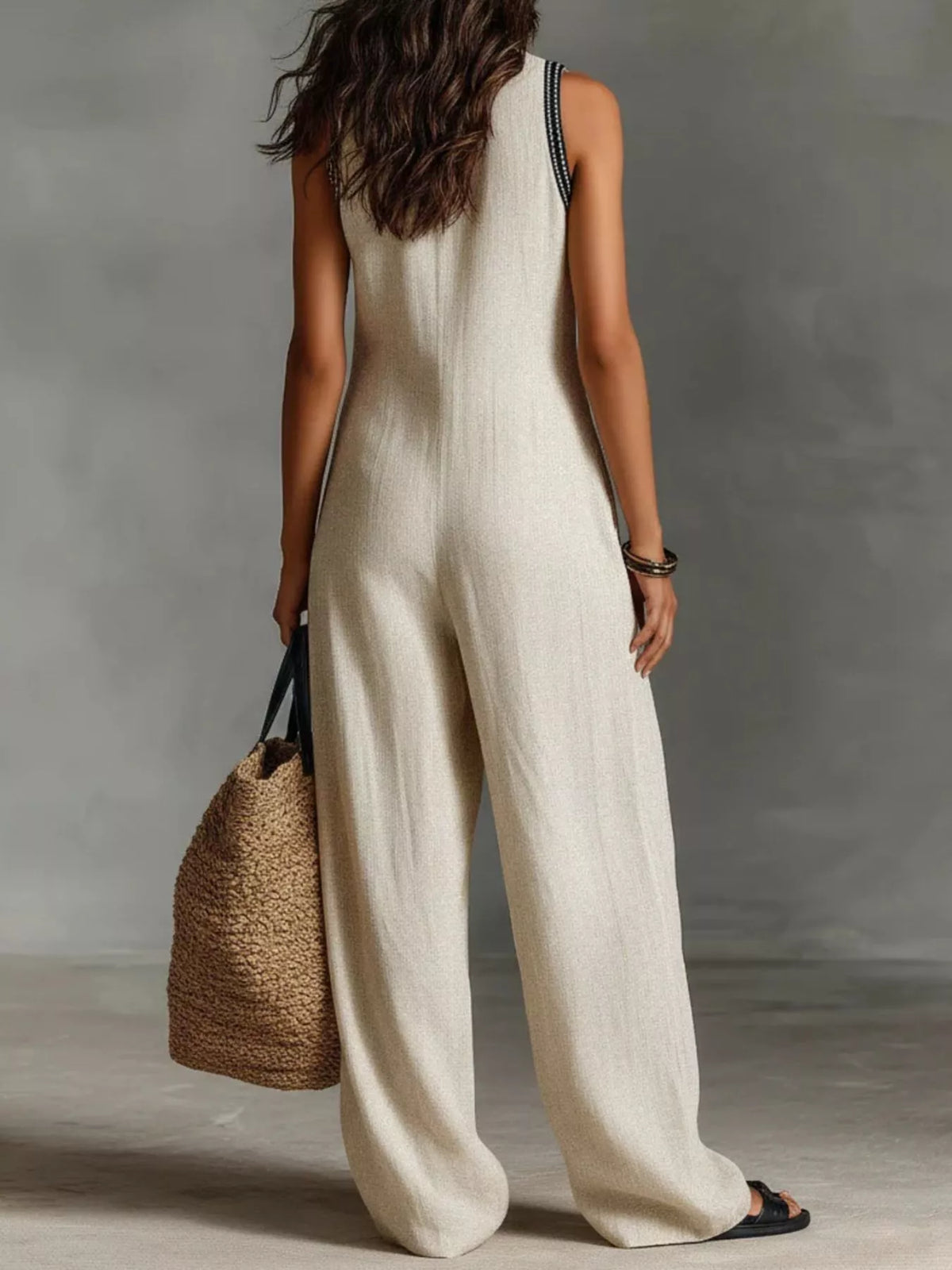 Embroidered Sleeveless Wide Leg Jumpsuit