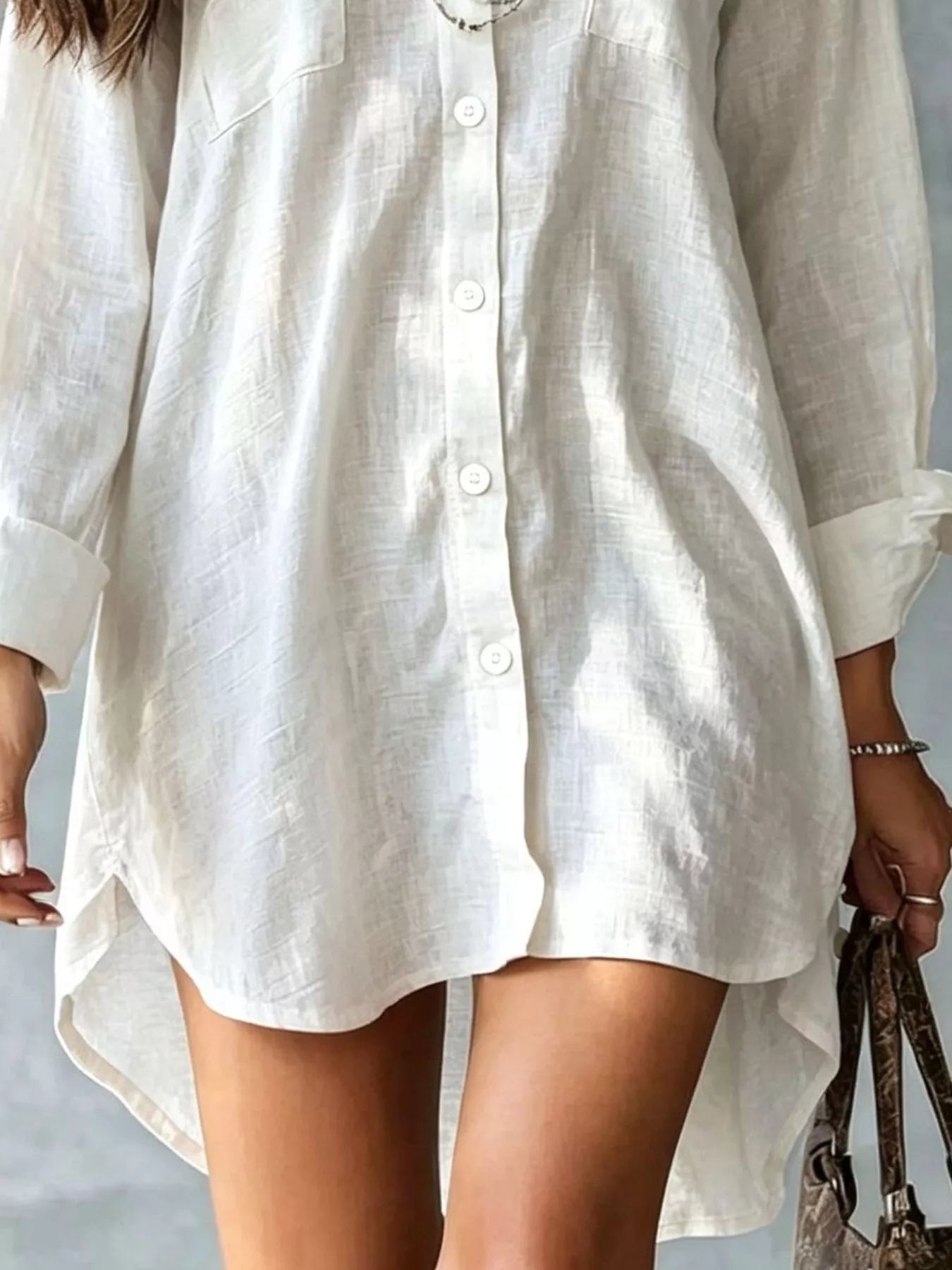 Button-Front Shirt Dress with Pockets