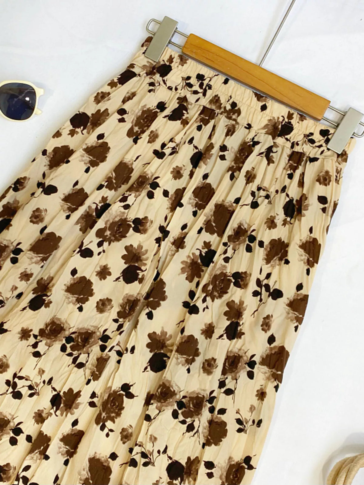 Floral Print Elastic-Waist Midi Skirt