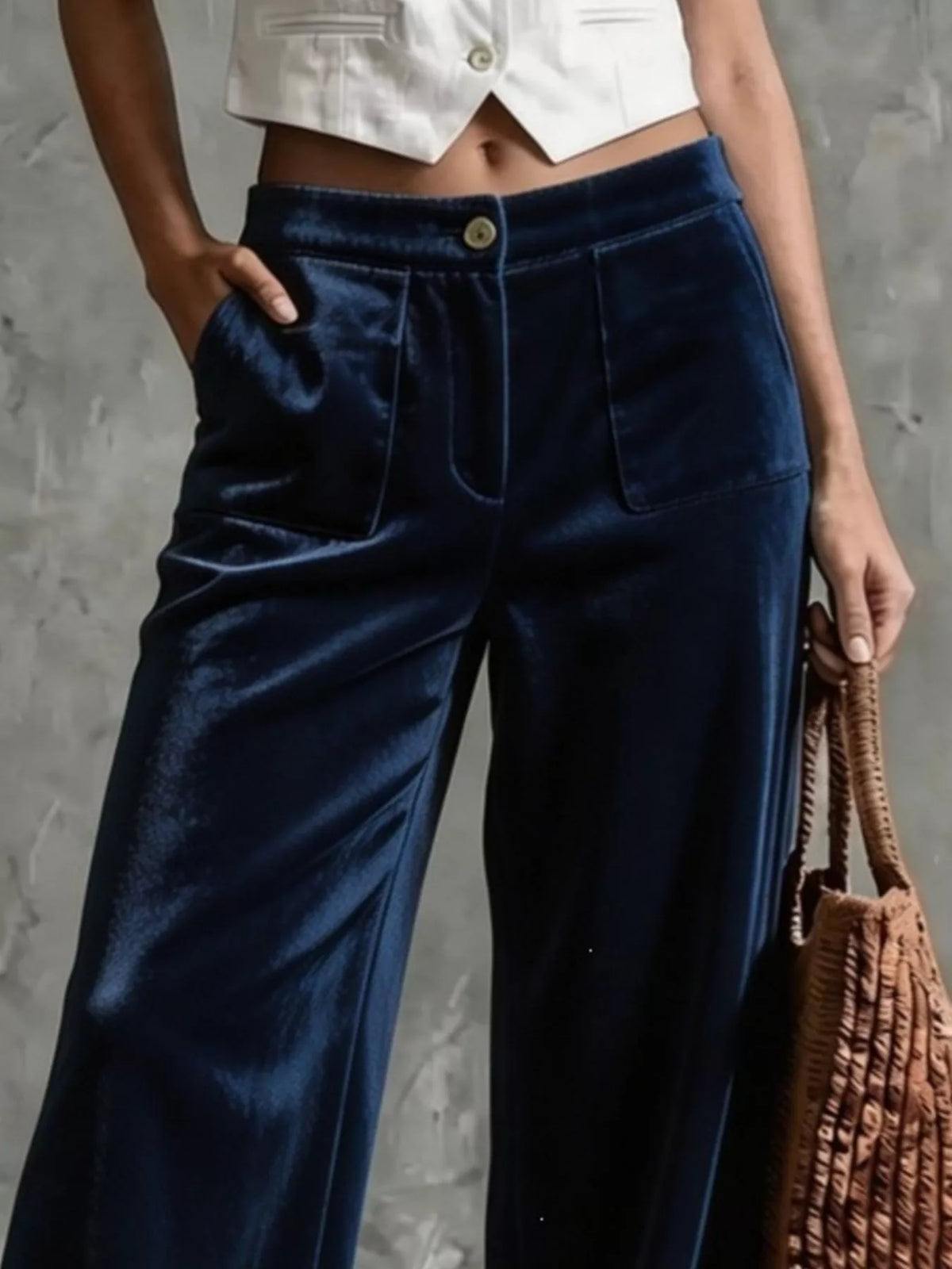 Plus Size Velvet Wide-Leg Pants