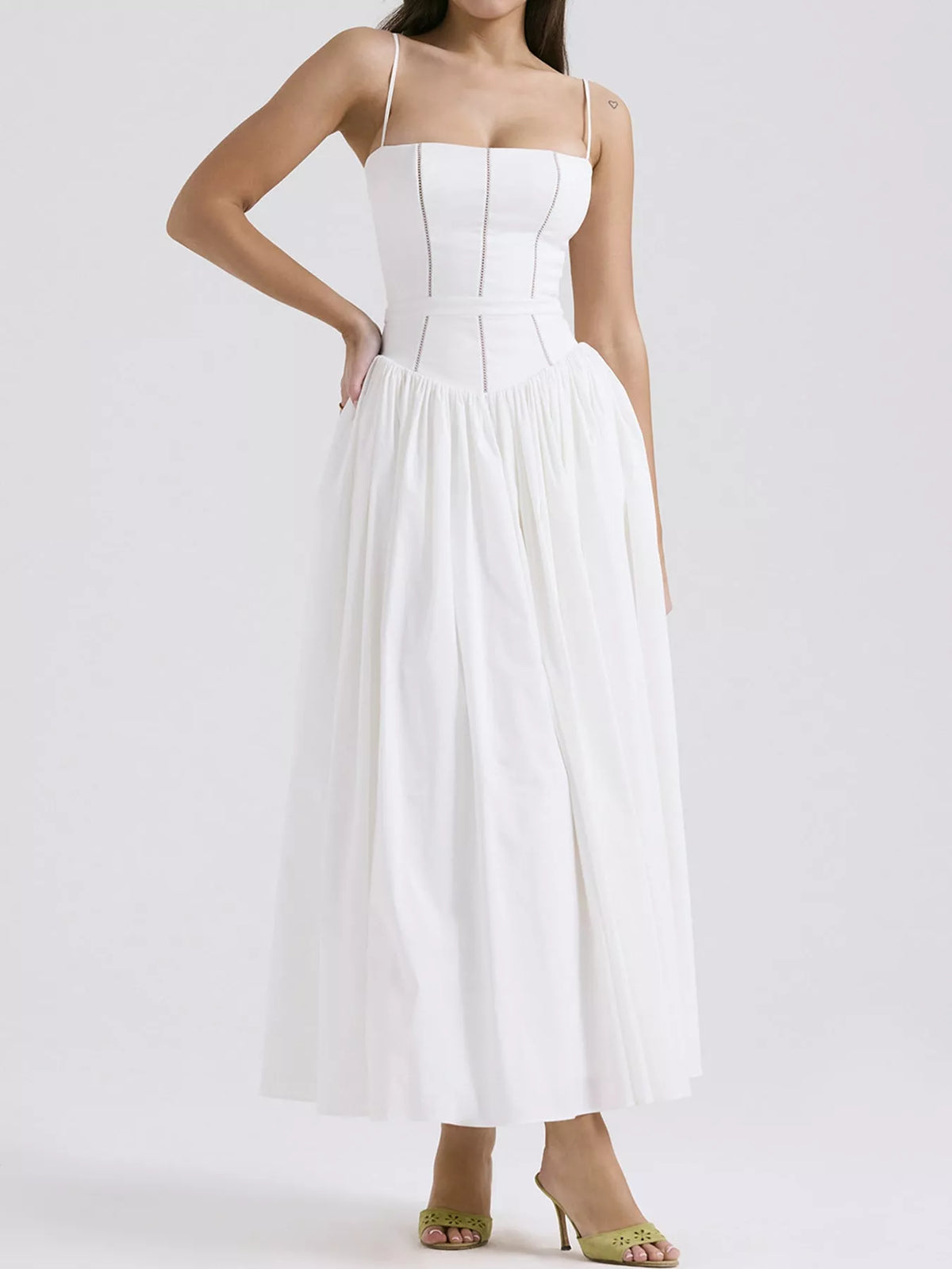 Floral Spaghetti Strap Midi Dress in White