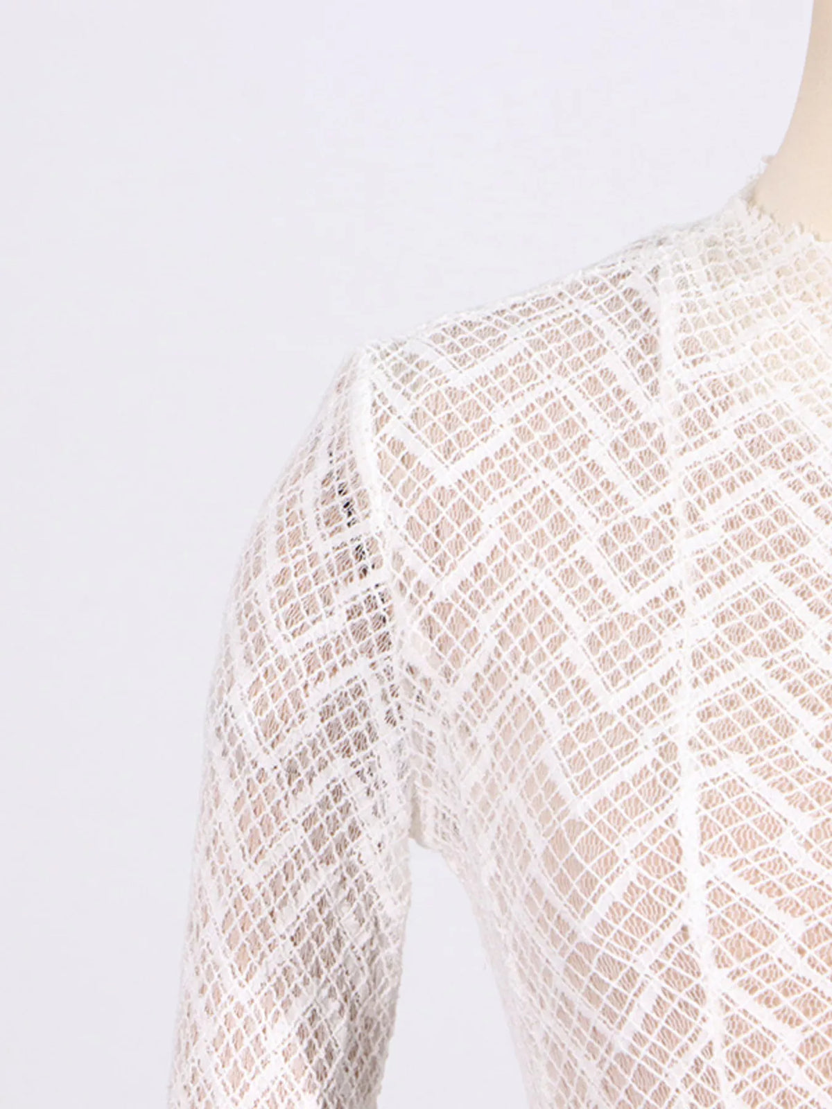Lace Mock Neck Long Sleeve Maxi Dress in White