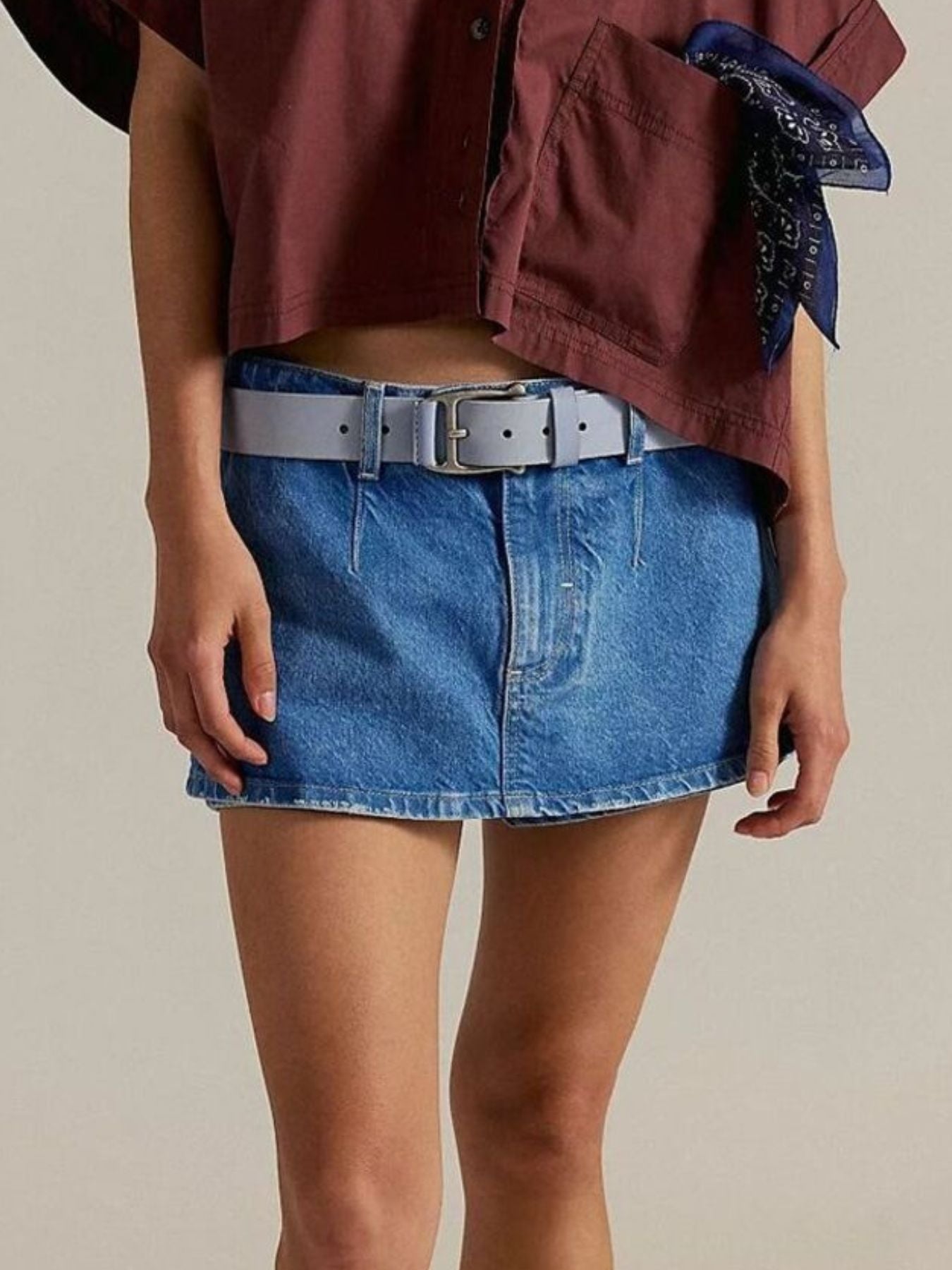 Classic Wash Denim Mini Skort by Dreamy Drapes