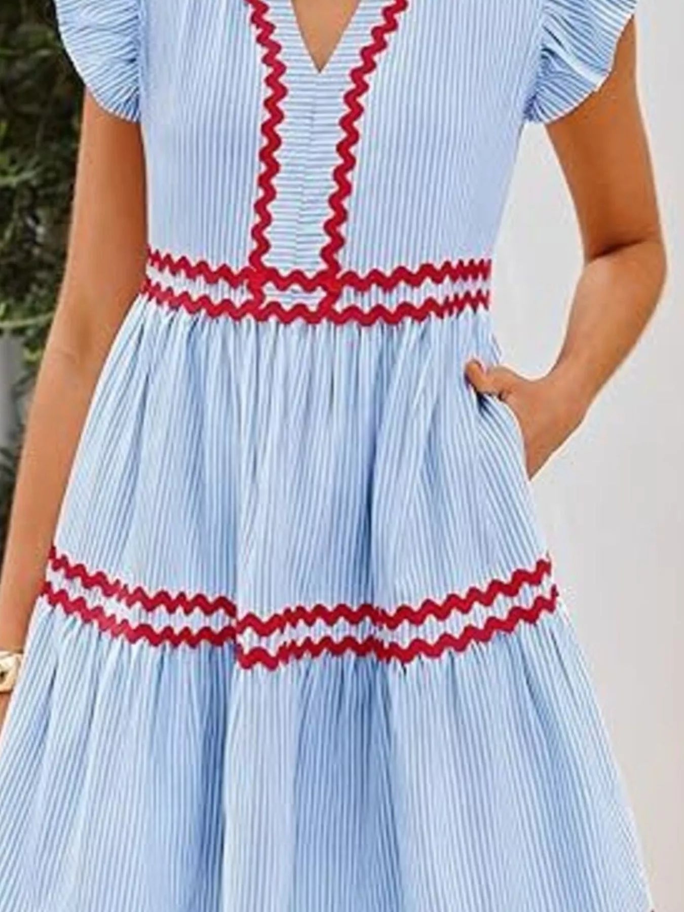 Striped Tiered Dress with Ruffle Sleeves
