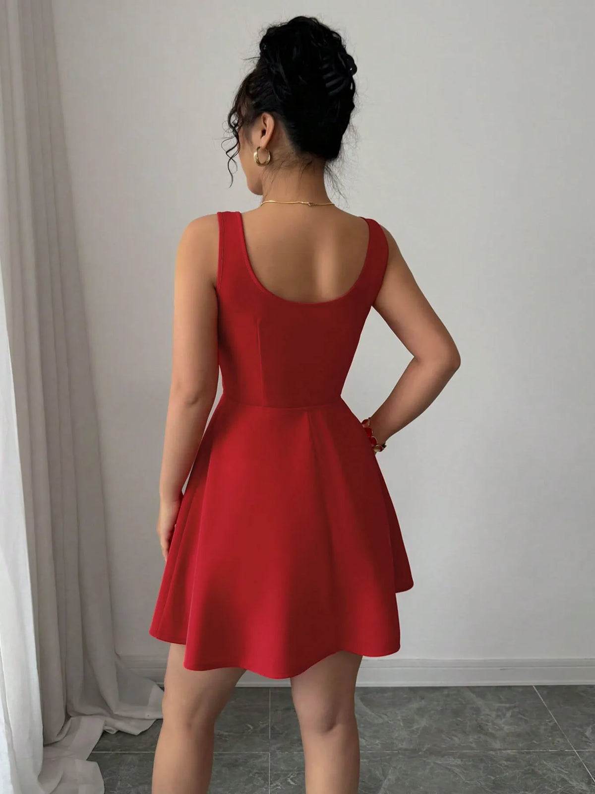 Tie-Front Lace-Up Cutout Dress in Red