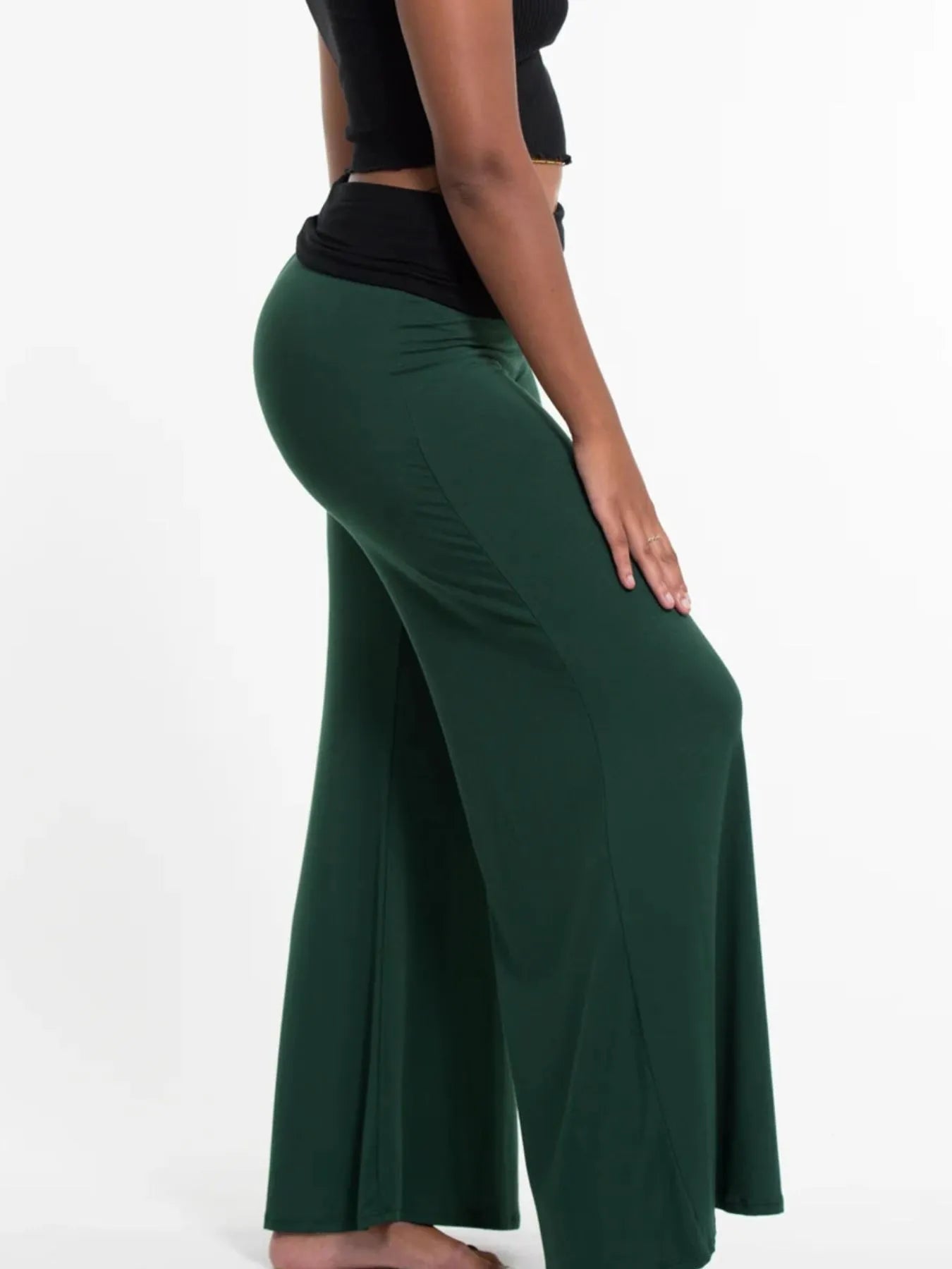 High-Waisted Wide Leg Yoga Pants with Contrast Waistband by Mystique Q