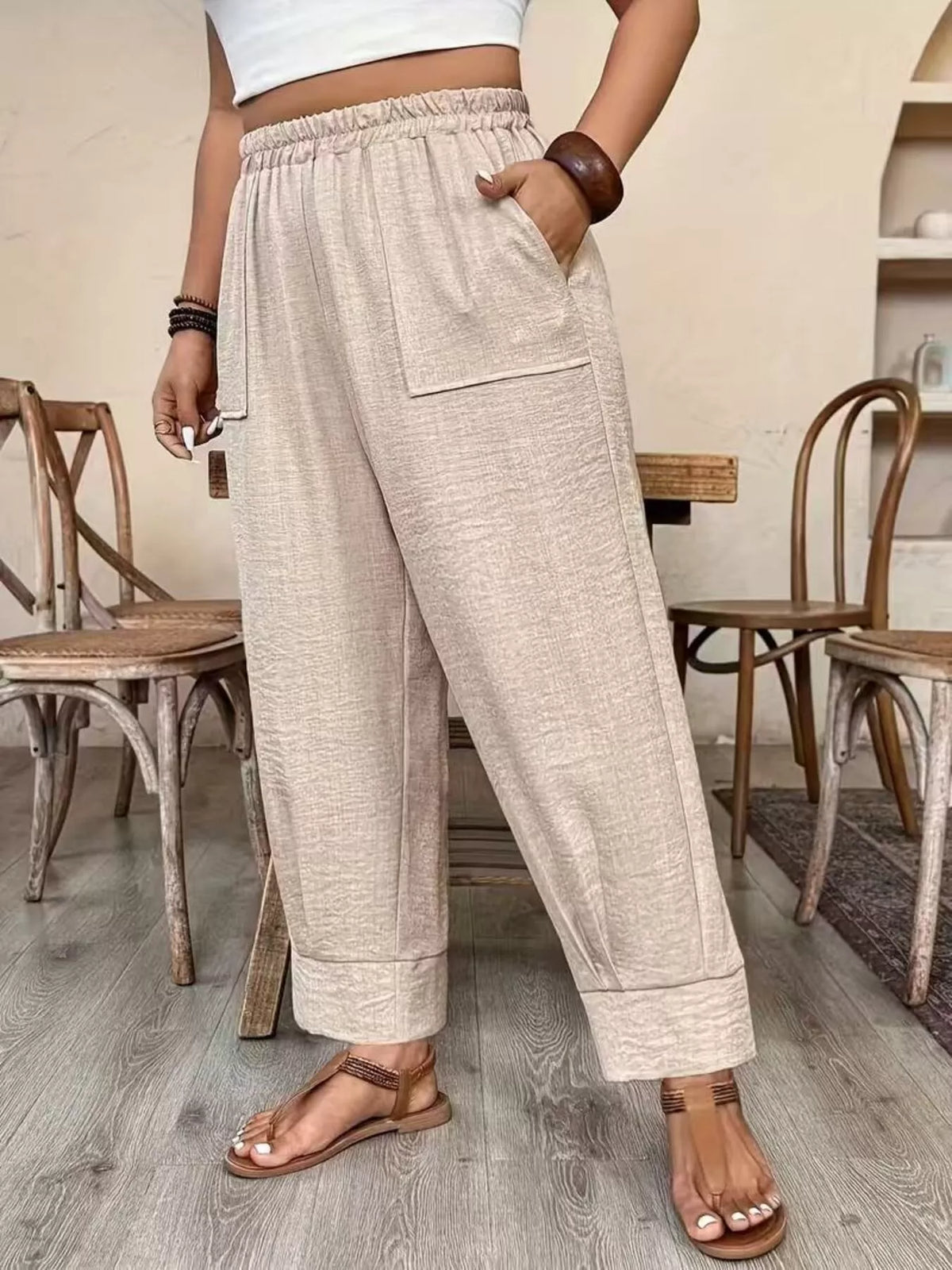 Plus Size Elastic Waist Pants with Pockets