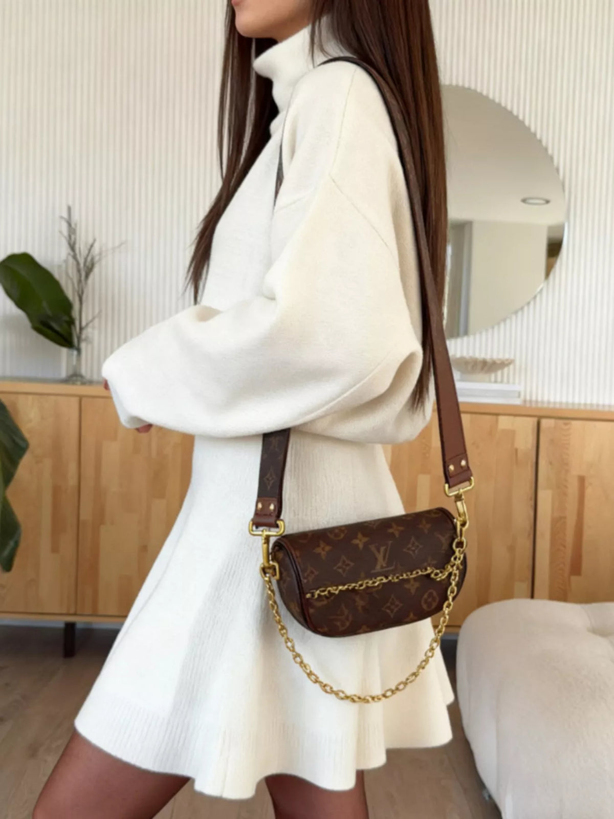 Mock Neck Knit Top and Flared Skirt Set