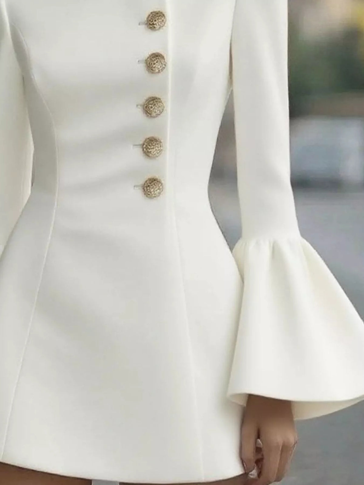 Bell Sleeve Mini Dress with Front Buttons