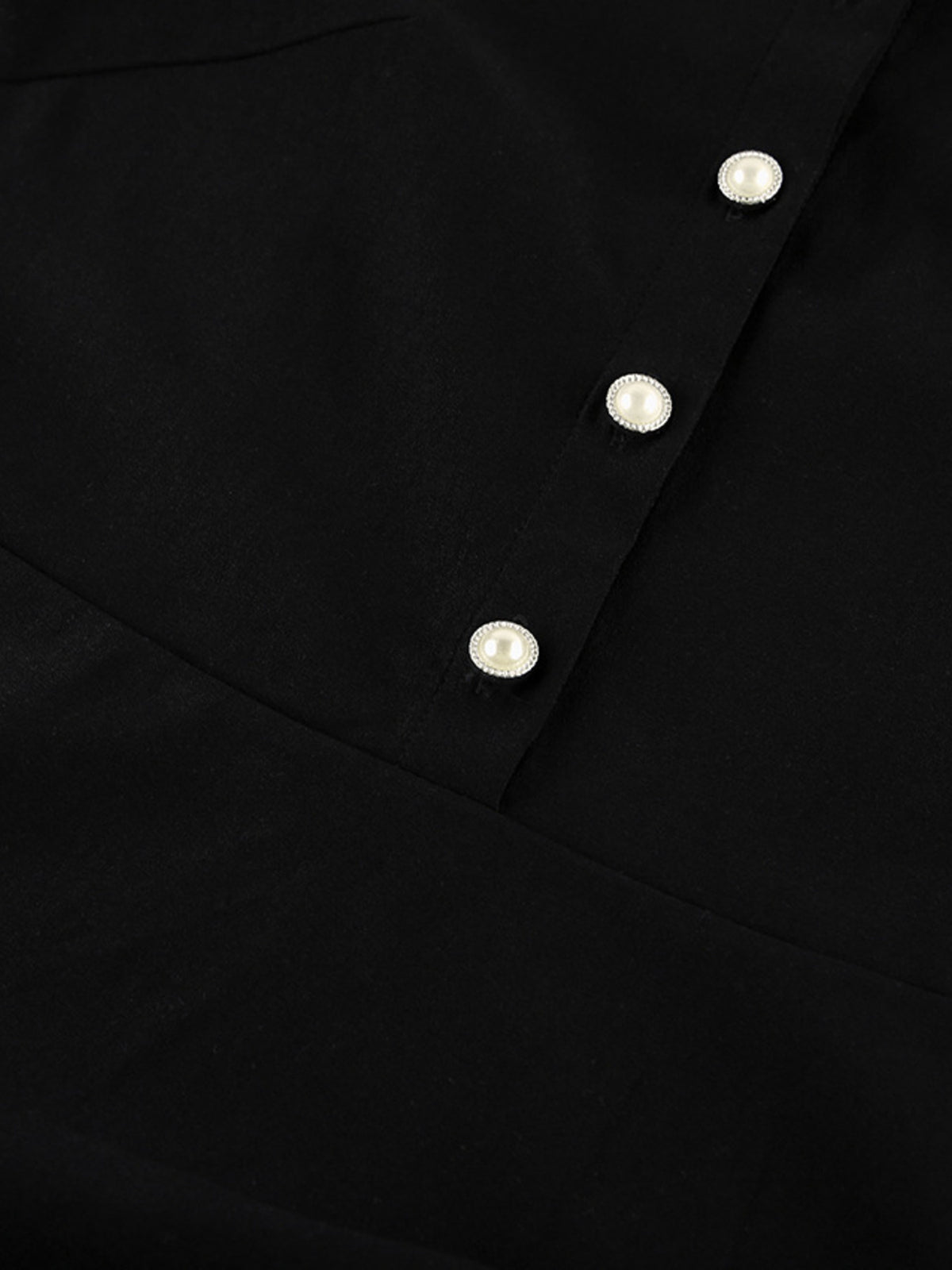Lace Detail Button Front Long Sleeve Dress in Black