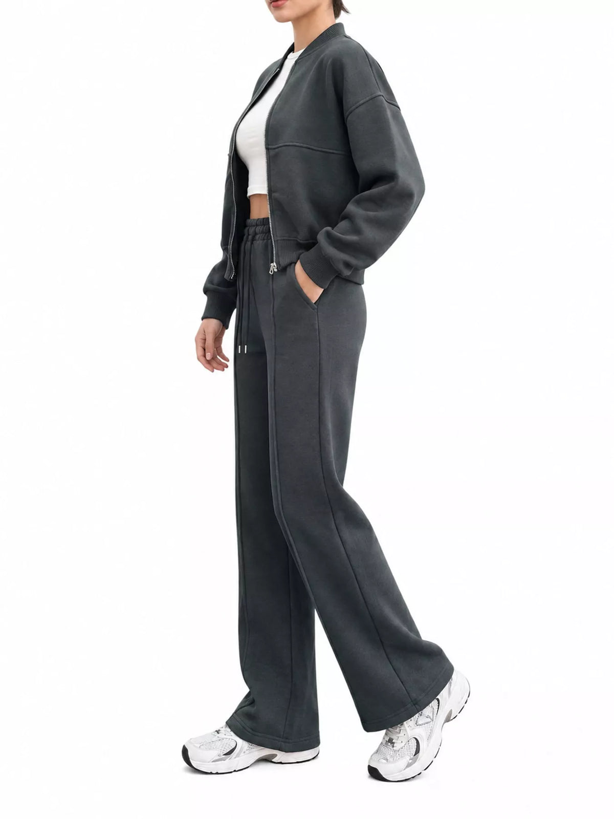 Zip-Up Jacket and Wide-Leg Sweatpants Set