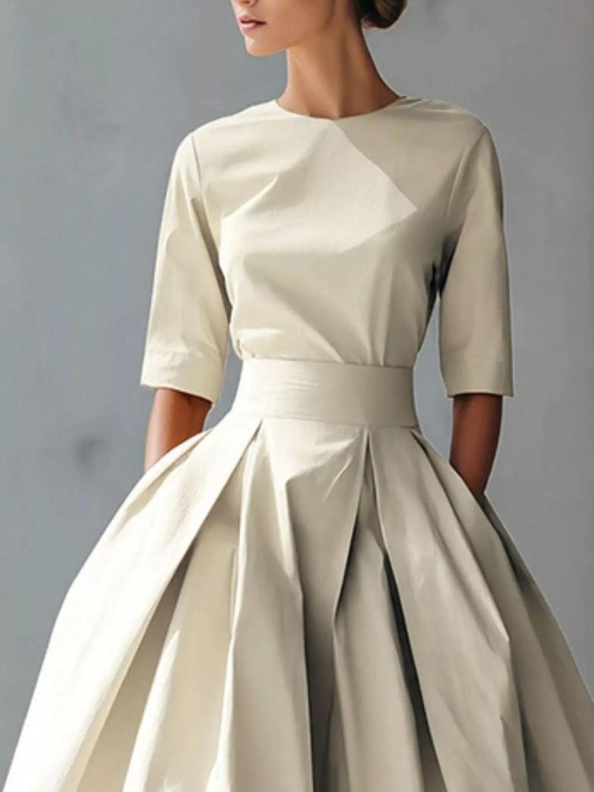 Round-Neck A-Line Midi Dress