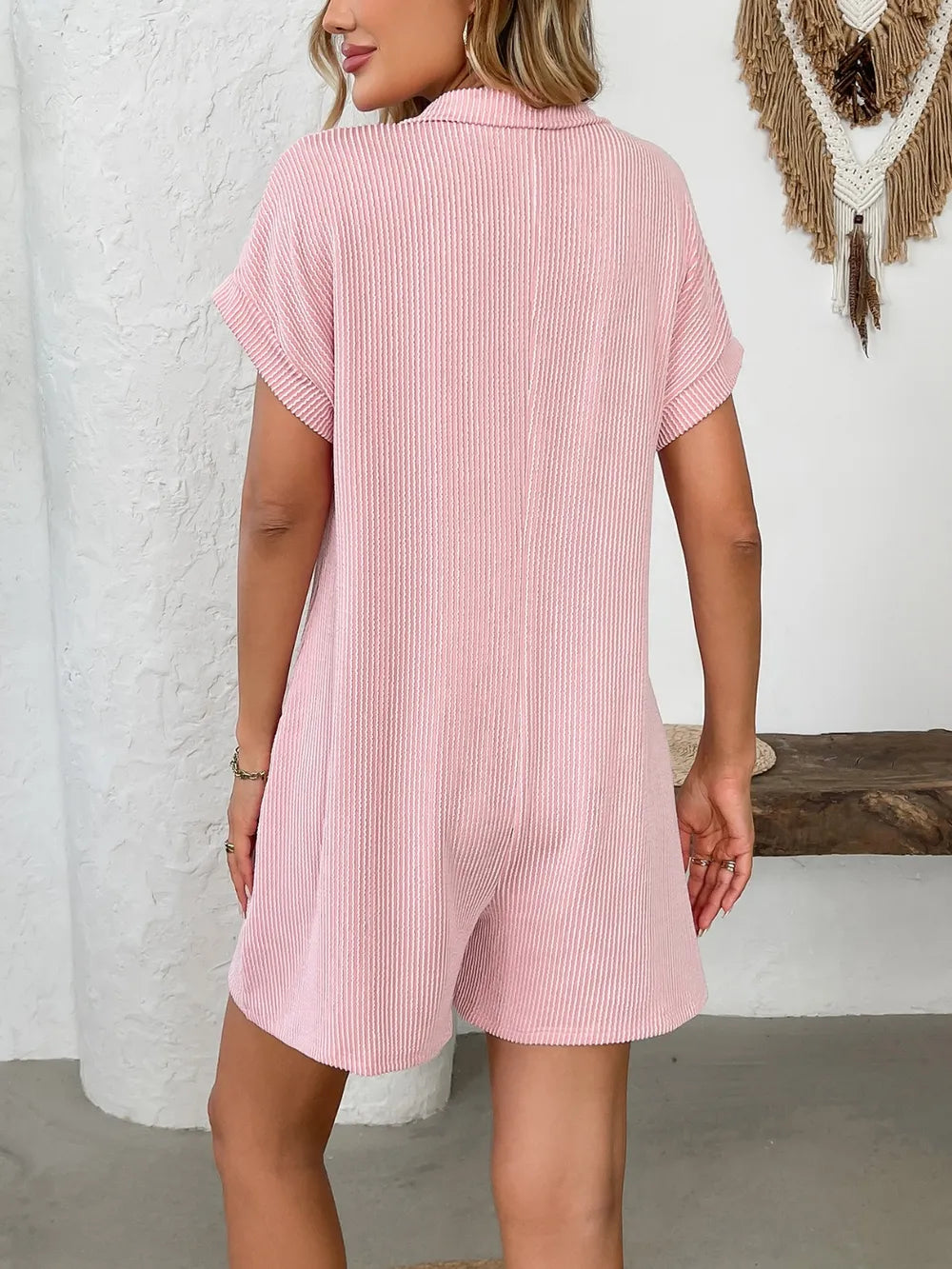 Collared Short Sleeve Button Detail Romper