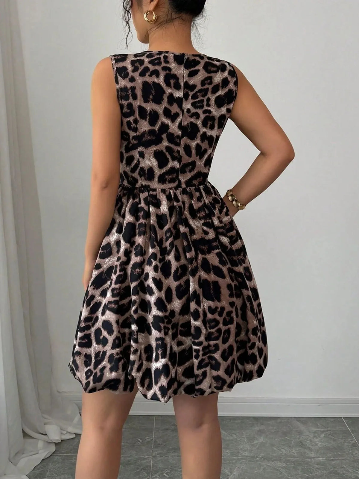 Leopard Print Fit and Flare Mini Dress in Chocolate