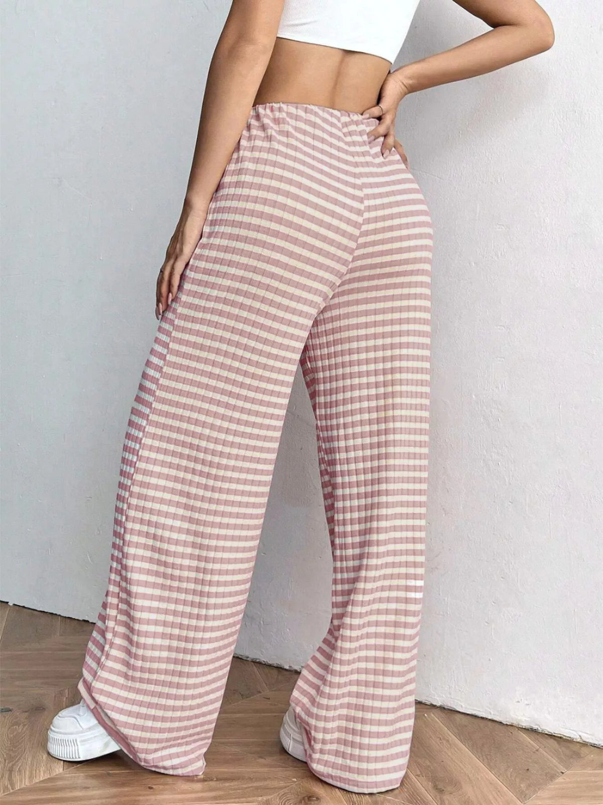 Ribbed Knit Drawstring Wide-Leg Pants