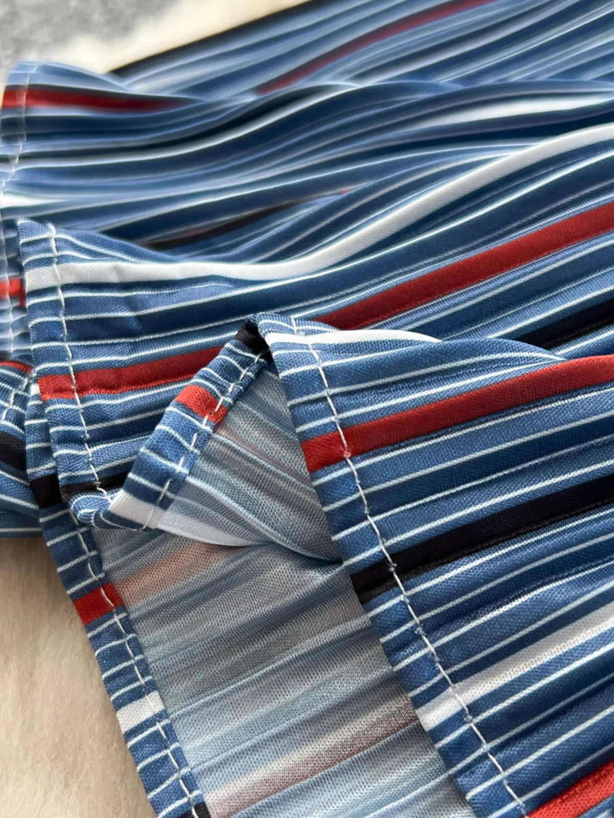 Striped Patchwork Denim Skirt in Blue