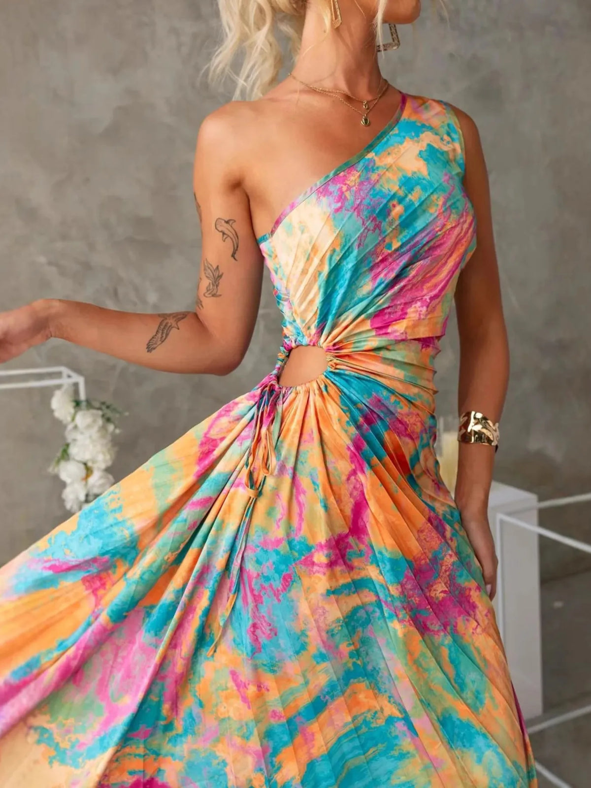 One Shoulder Asymmetrical Maxi Dress