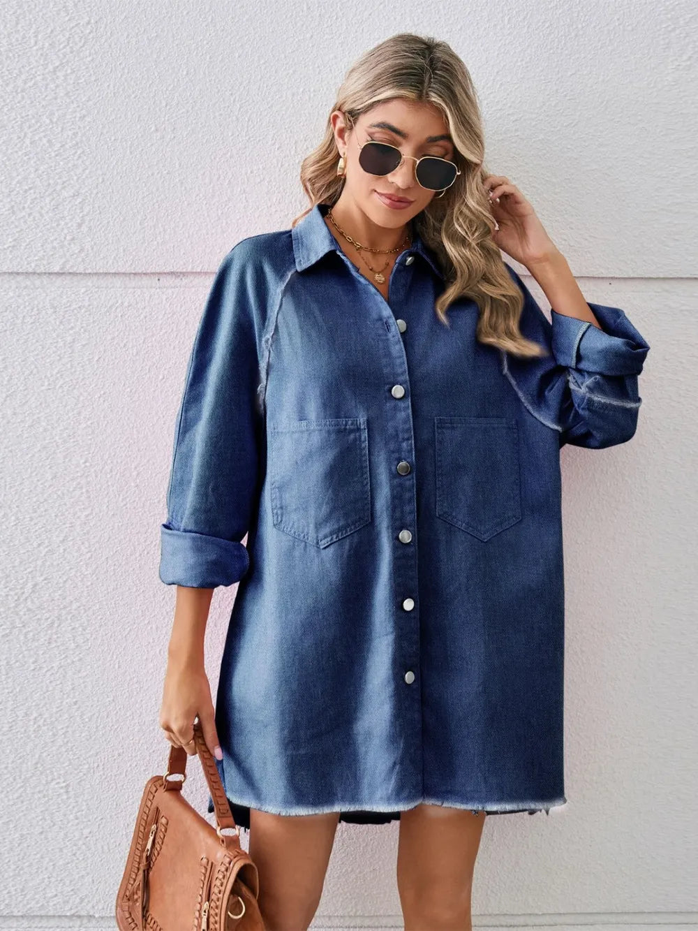 Raw Hem Button-Up Denim Dress by Manny