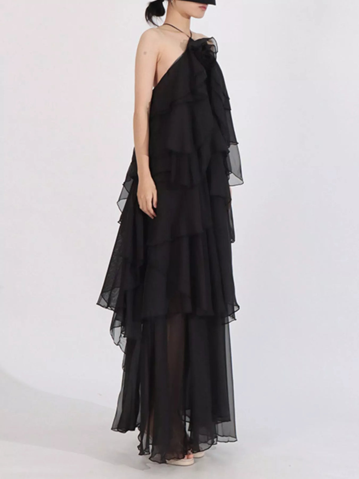 Ruffled Chiffon Halter Maxi Dress