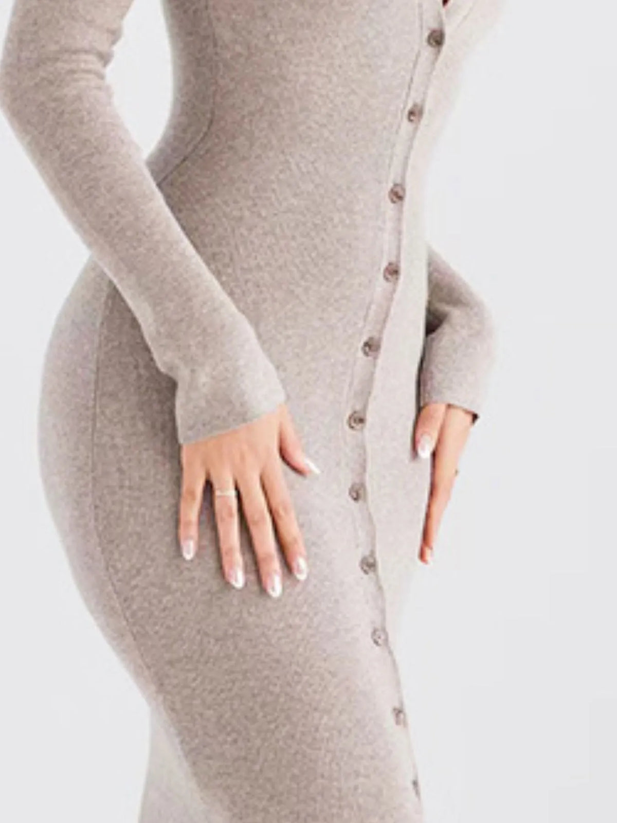 Button Front Sweater Dress in Dust Storm