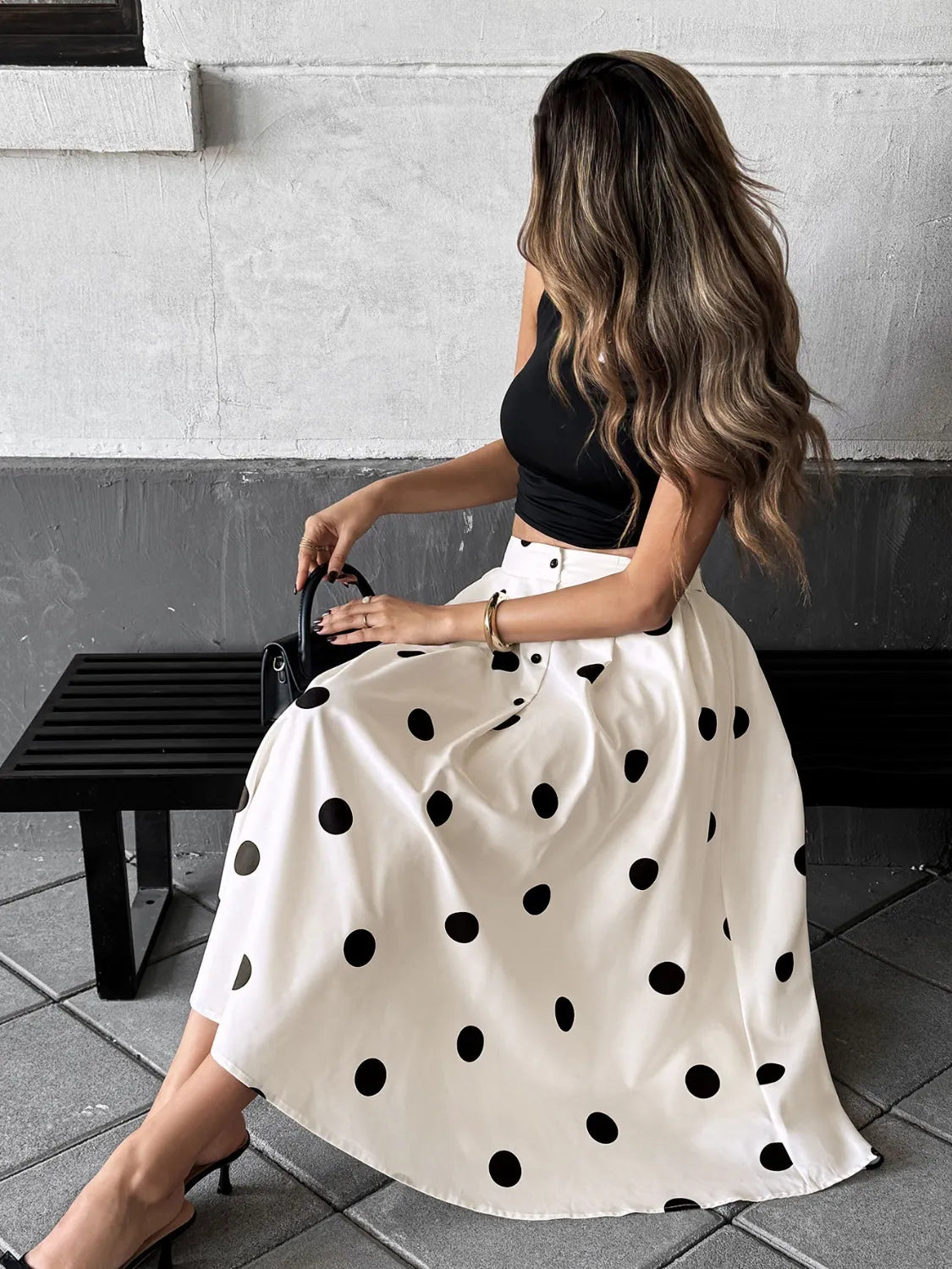 Polka Dot Button Skirt in Cream