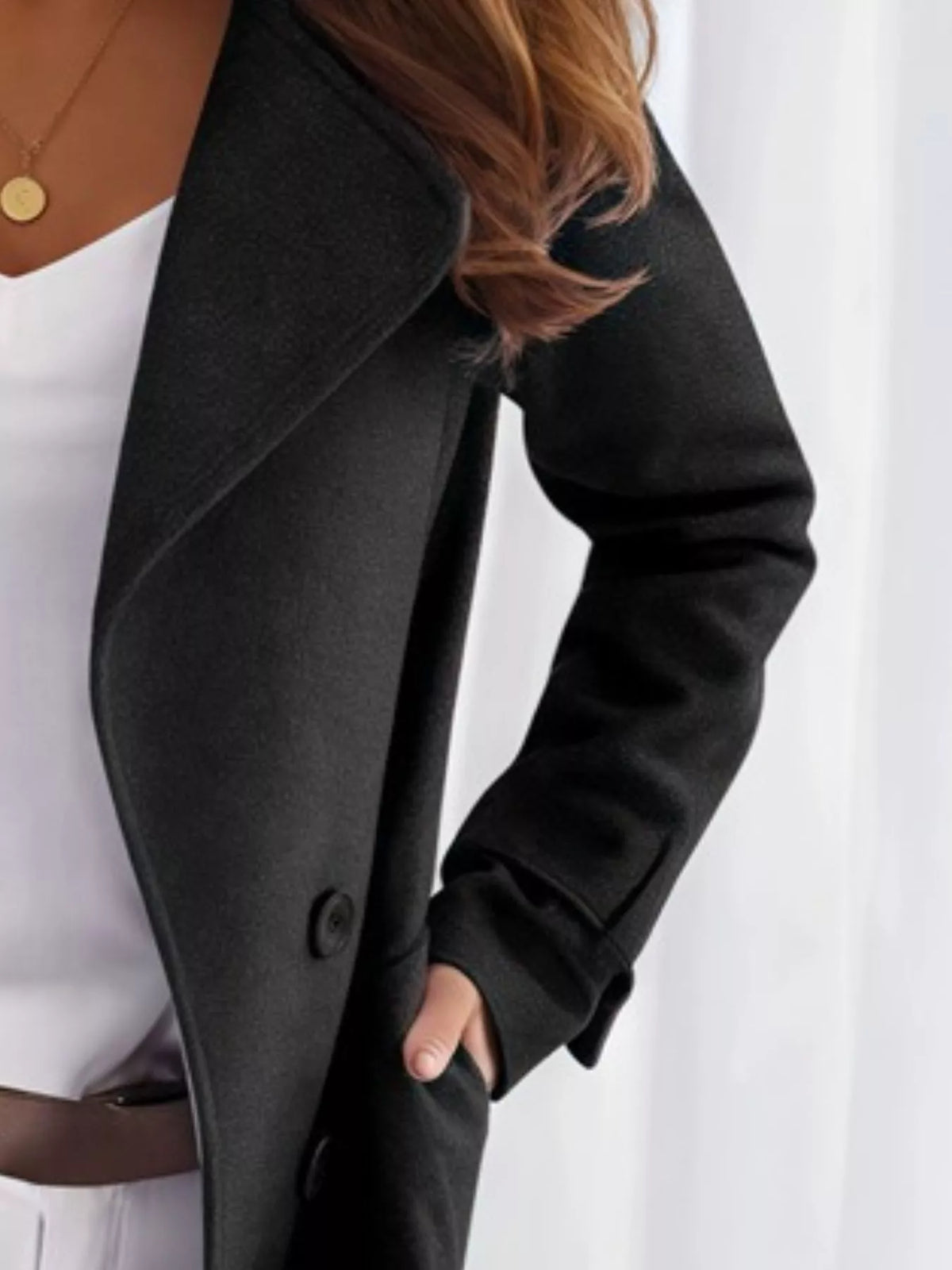 Double-Breasted Long Trench Coat