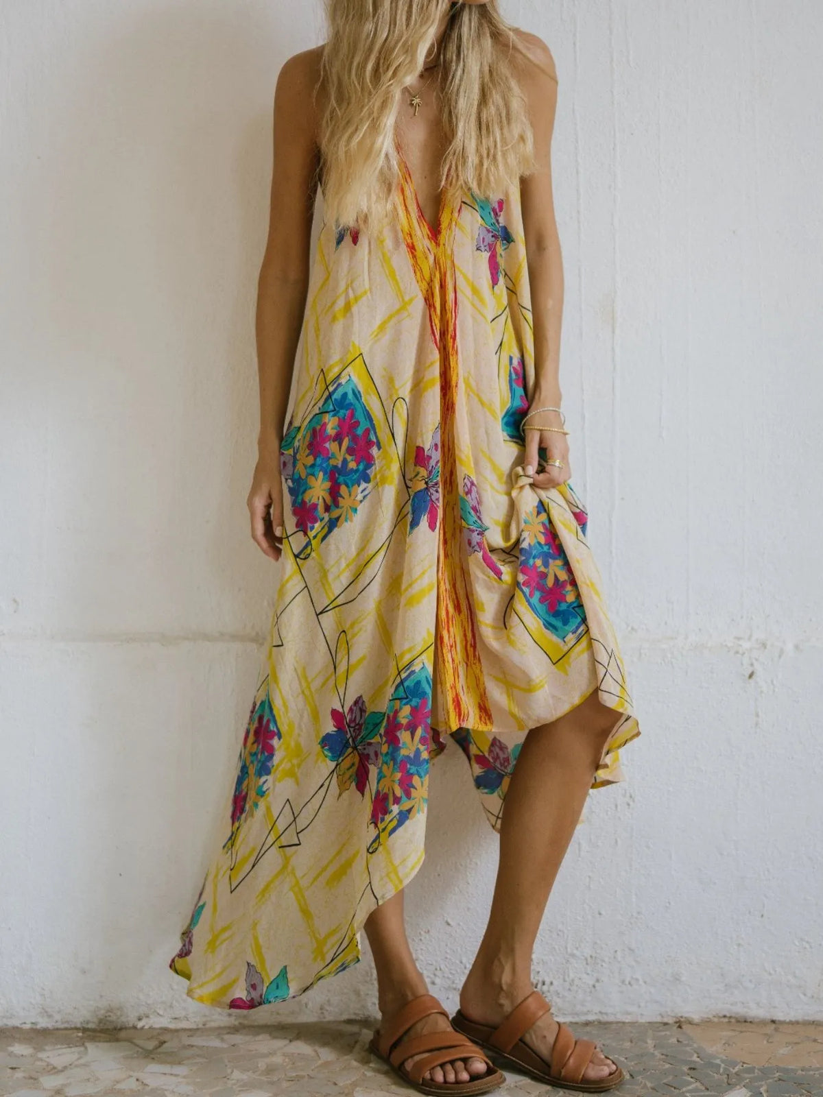 Printed Halter Neck Maxi Dress by Mystique Q