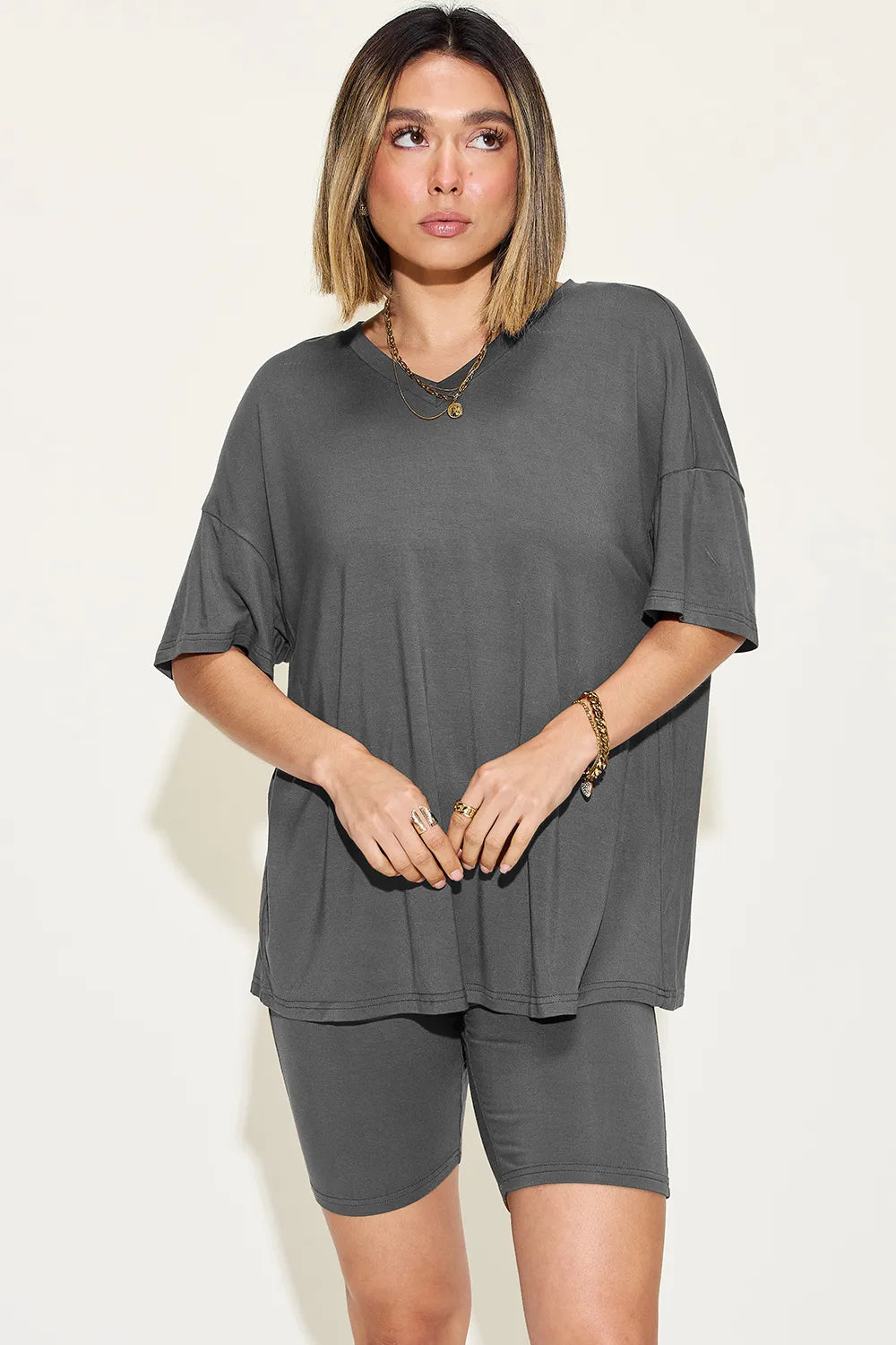 Basic Bae V-Neck Tee and Shorts Set
