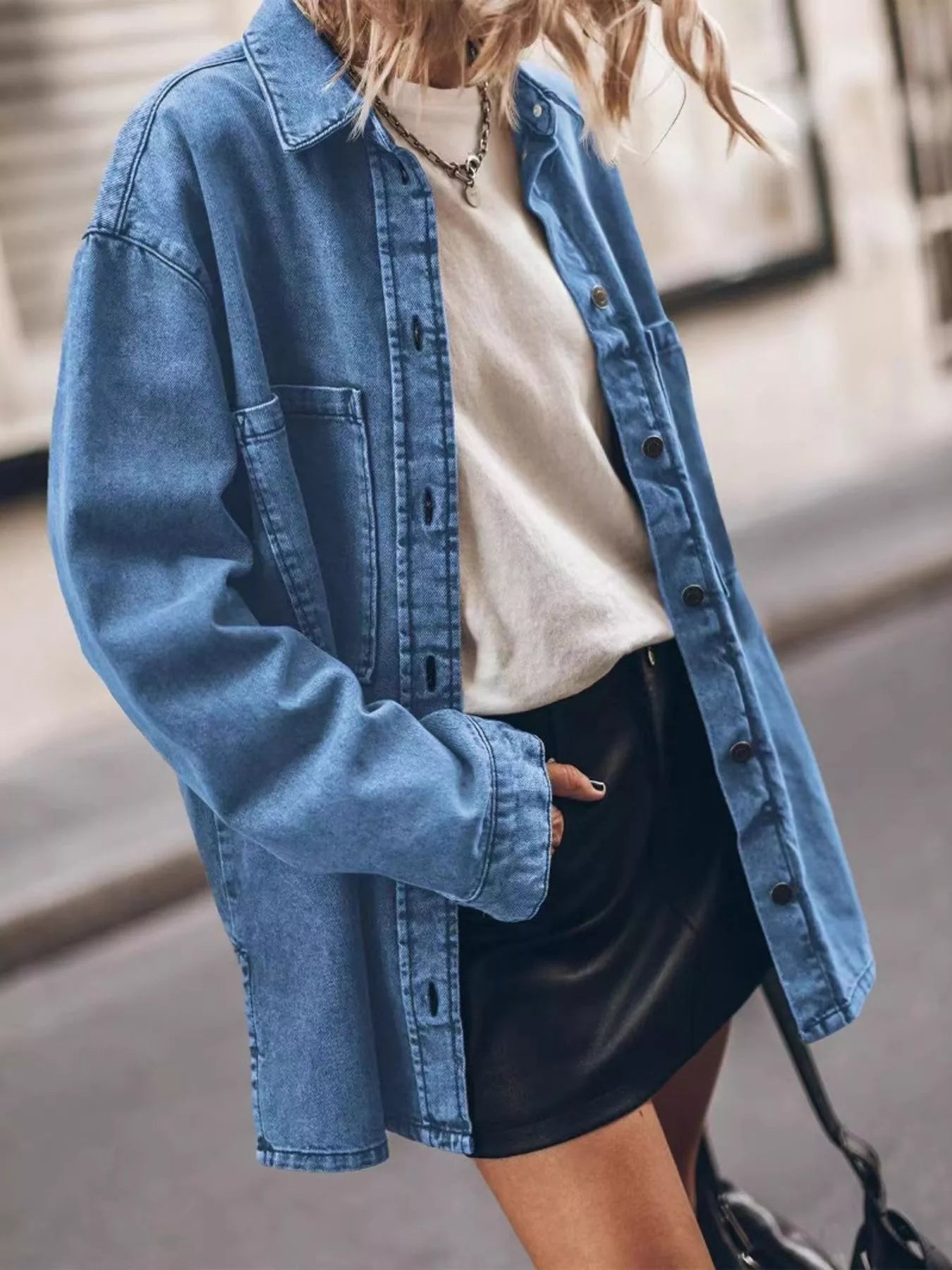 Oversized Button-Up Denim Shirt