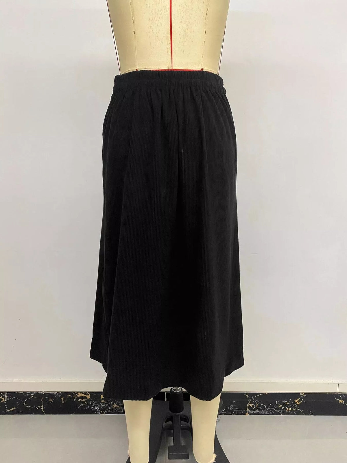 Corduroy Midi Skirt in Black