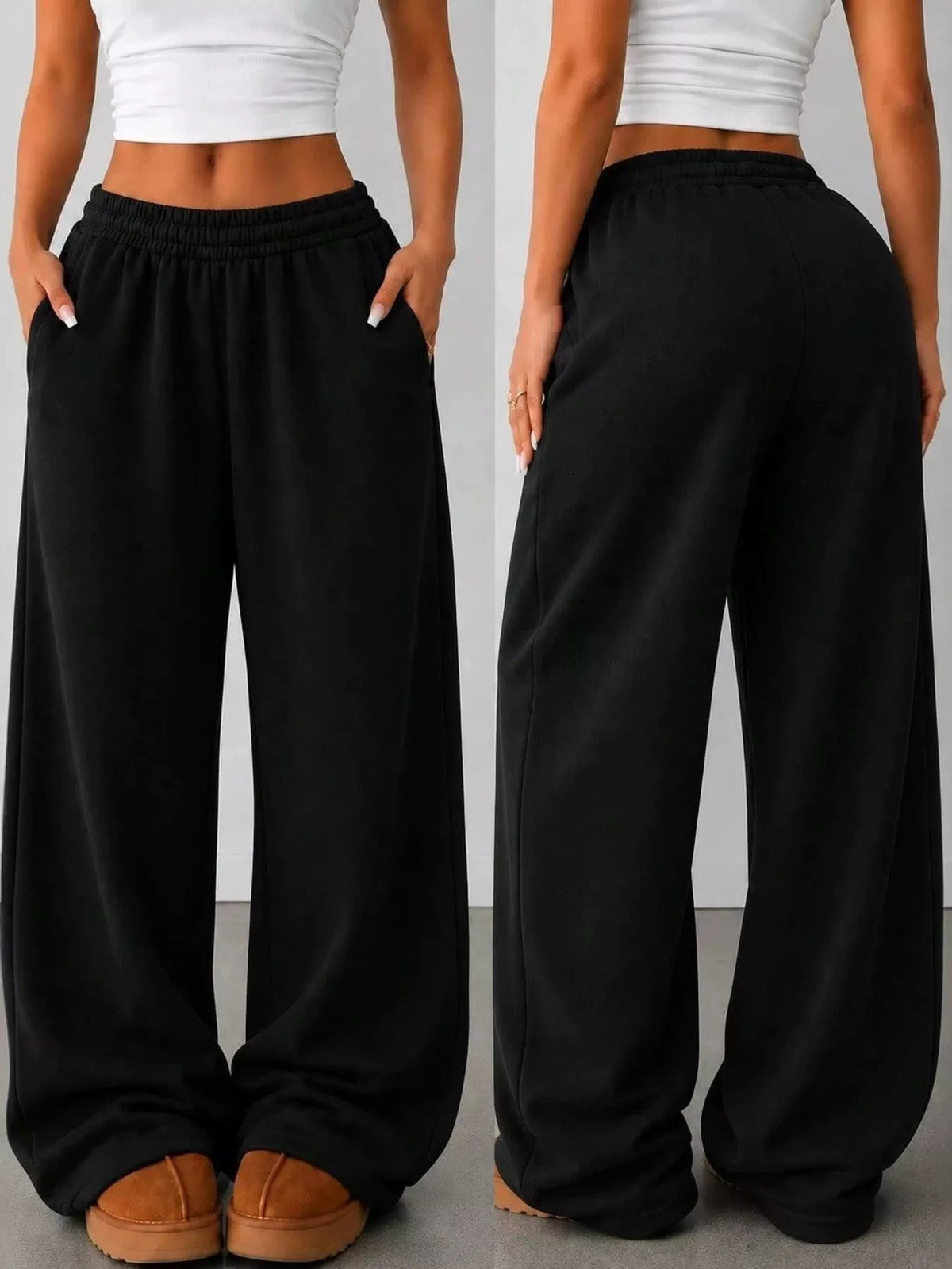 Elastic Waist Wide-Leg Sweatpants
