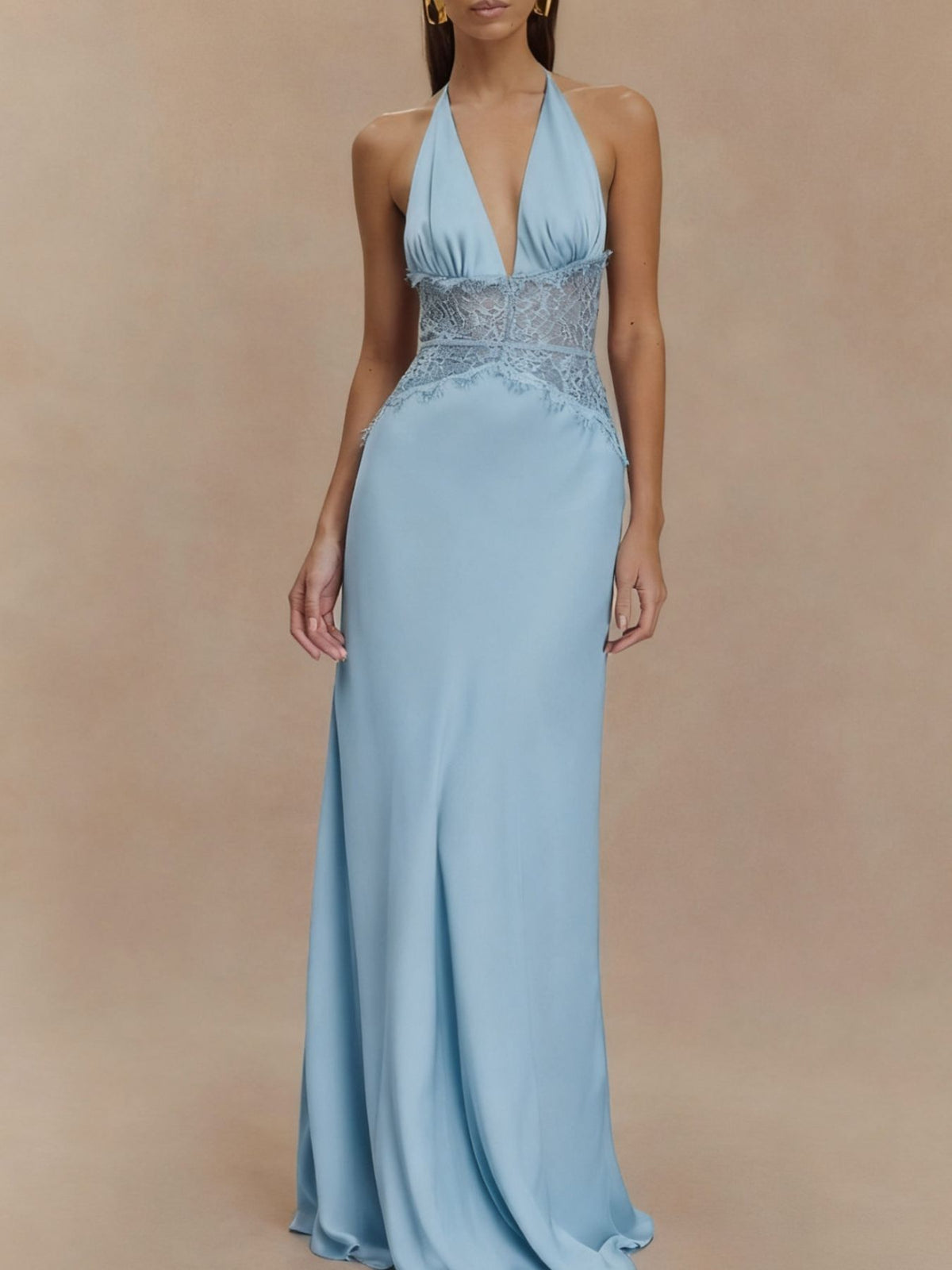 Halter Neck Lace-Trimmed Maxi Dress by Mystique Q