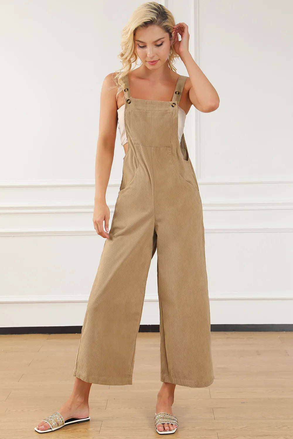 Buttoned Wide Leg Overall