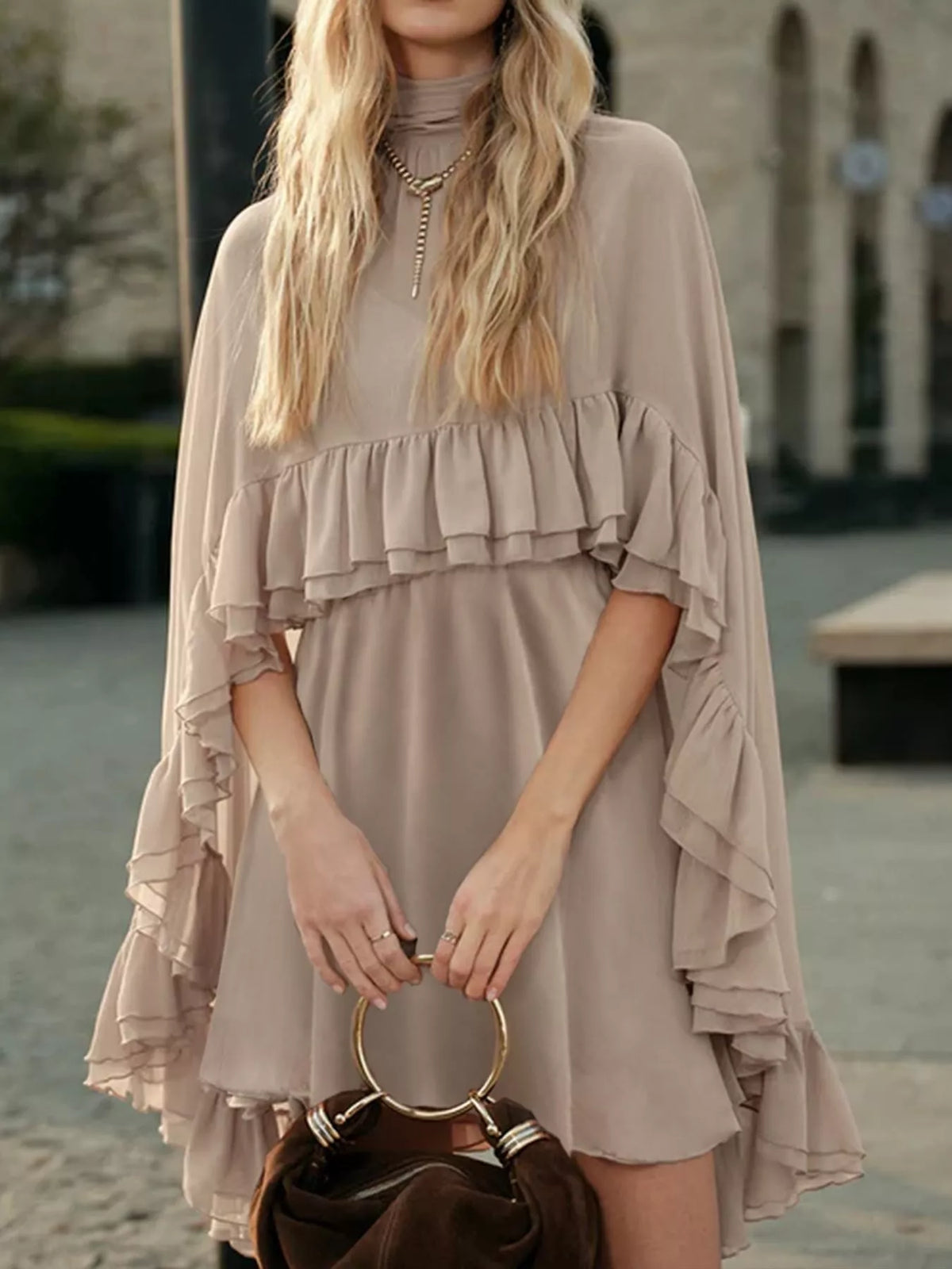 Ruffled Cape and Cami Dress Set