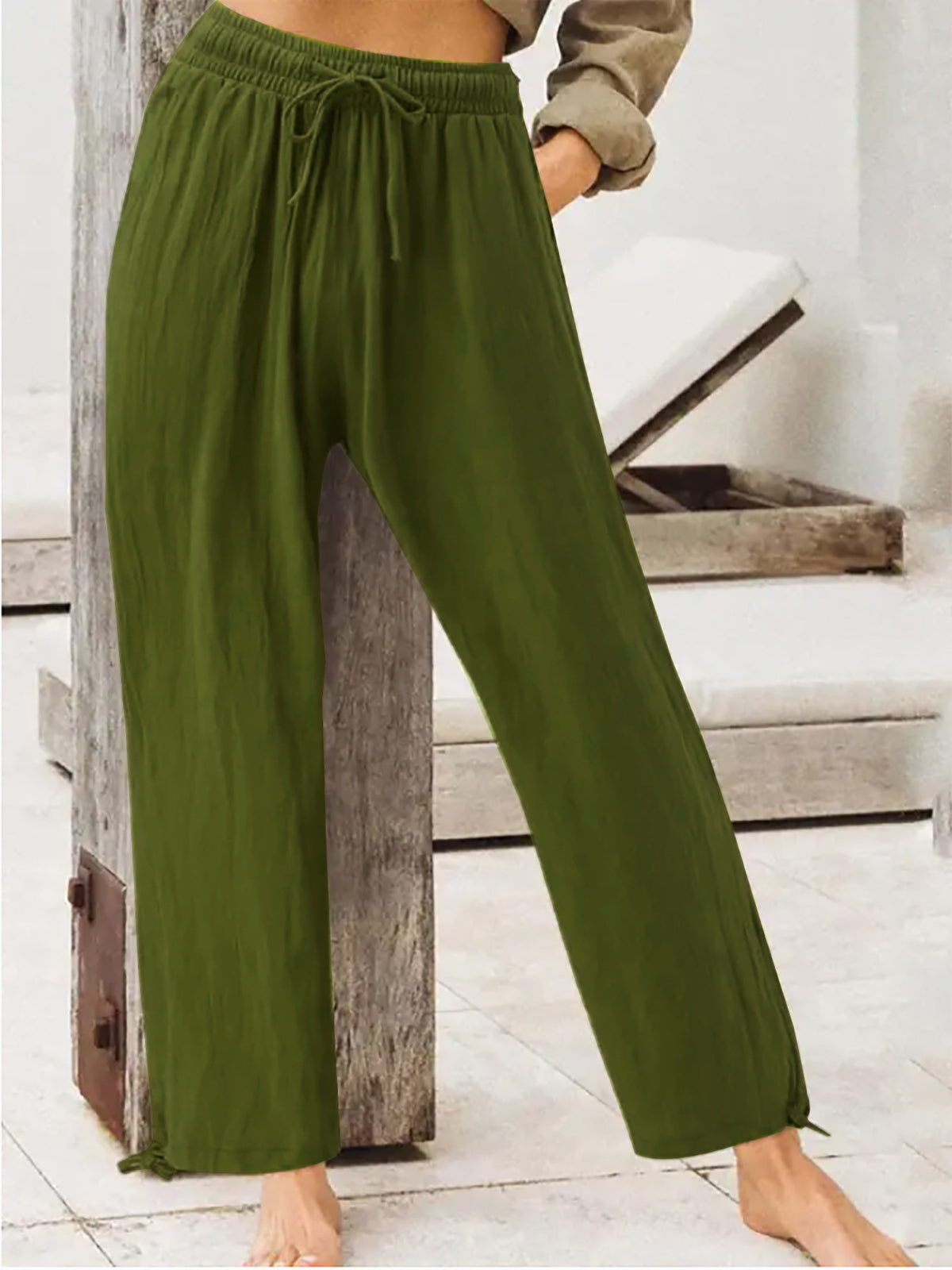 Casual Drawstring Wide Leg Pants