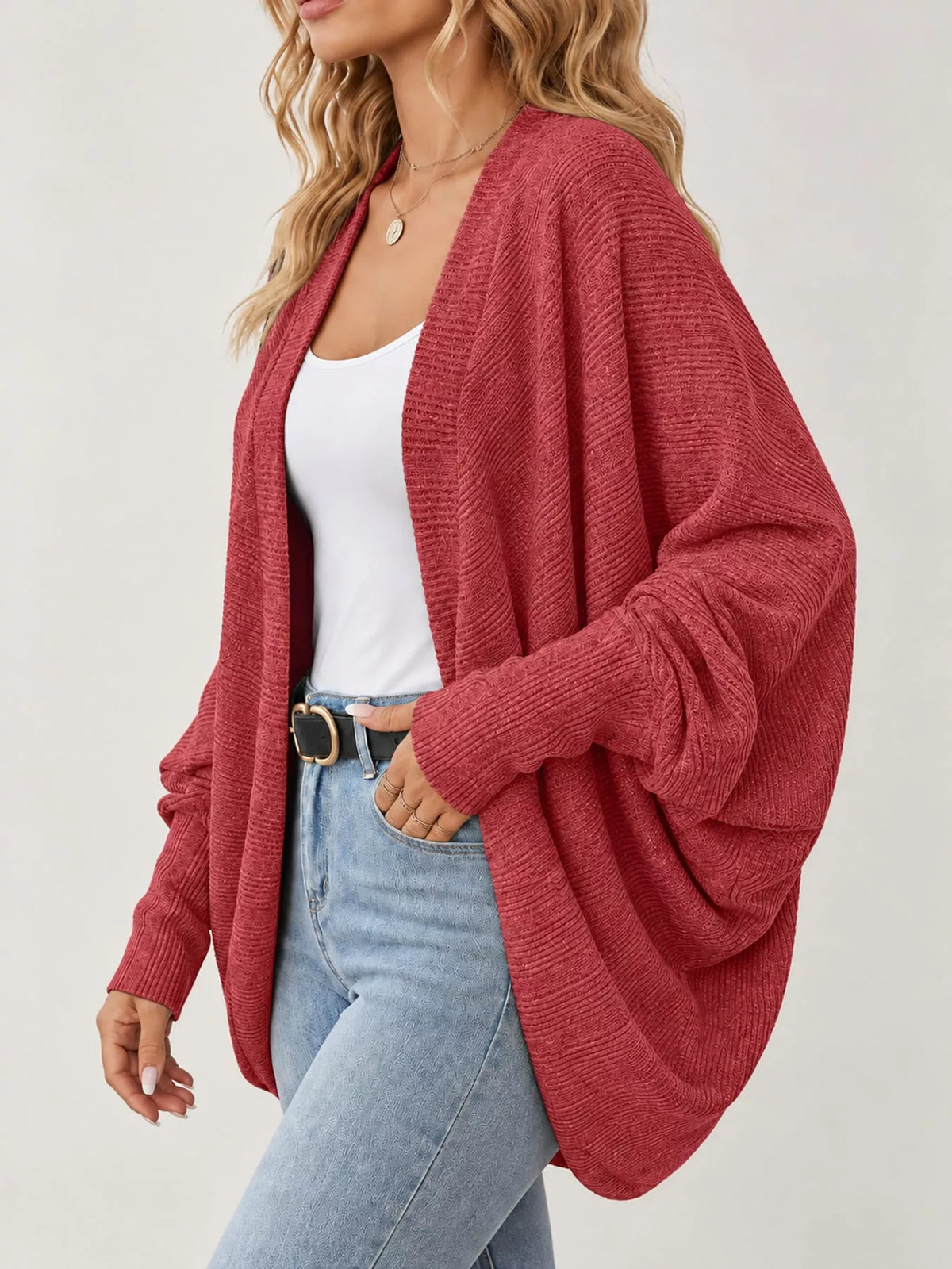 Open-Front Batwing Sleeve Cardigan