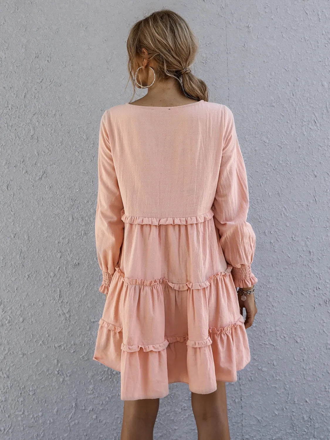 Frill Tiered Long-Sleeve Mini Dress