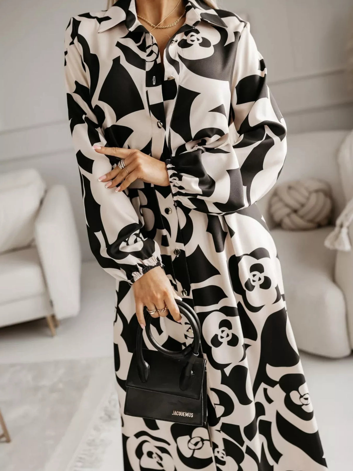 Long Sleeve Ruched Maxi Shirt Dress