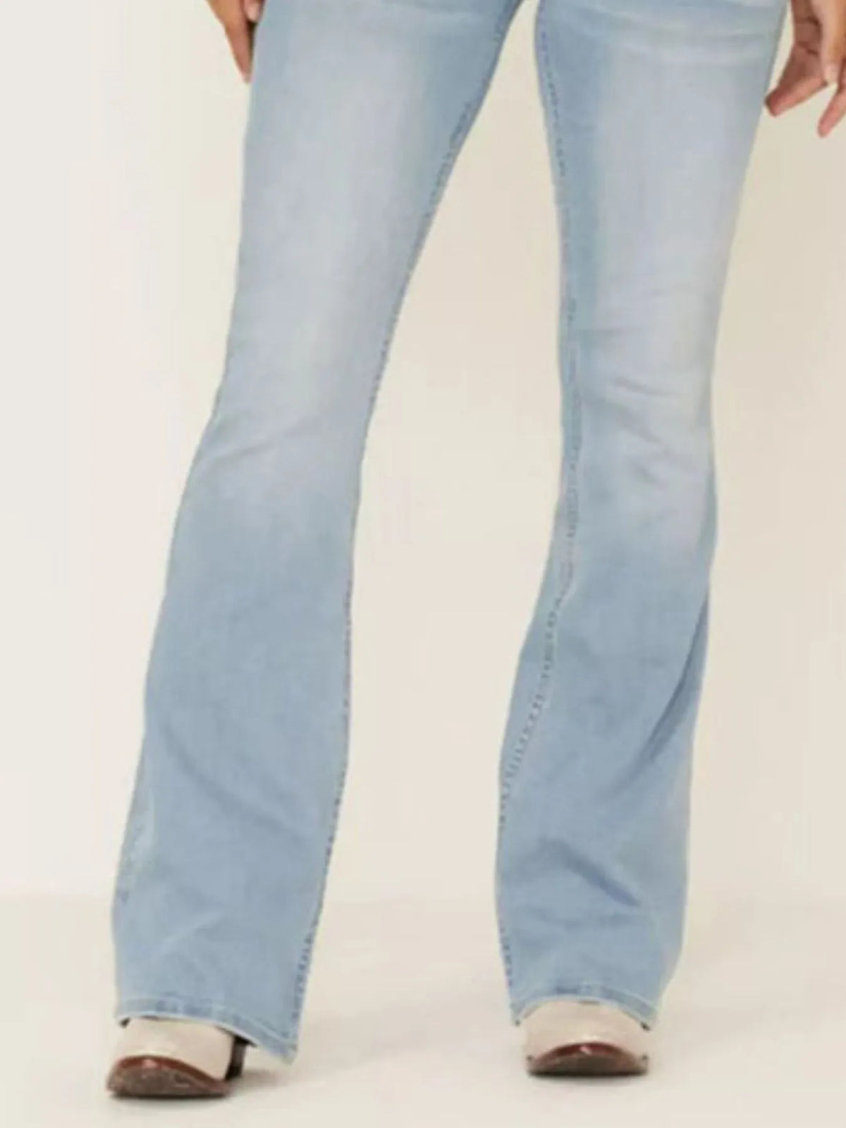 Full Size Wash Flare Jeans with Pockets