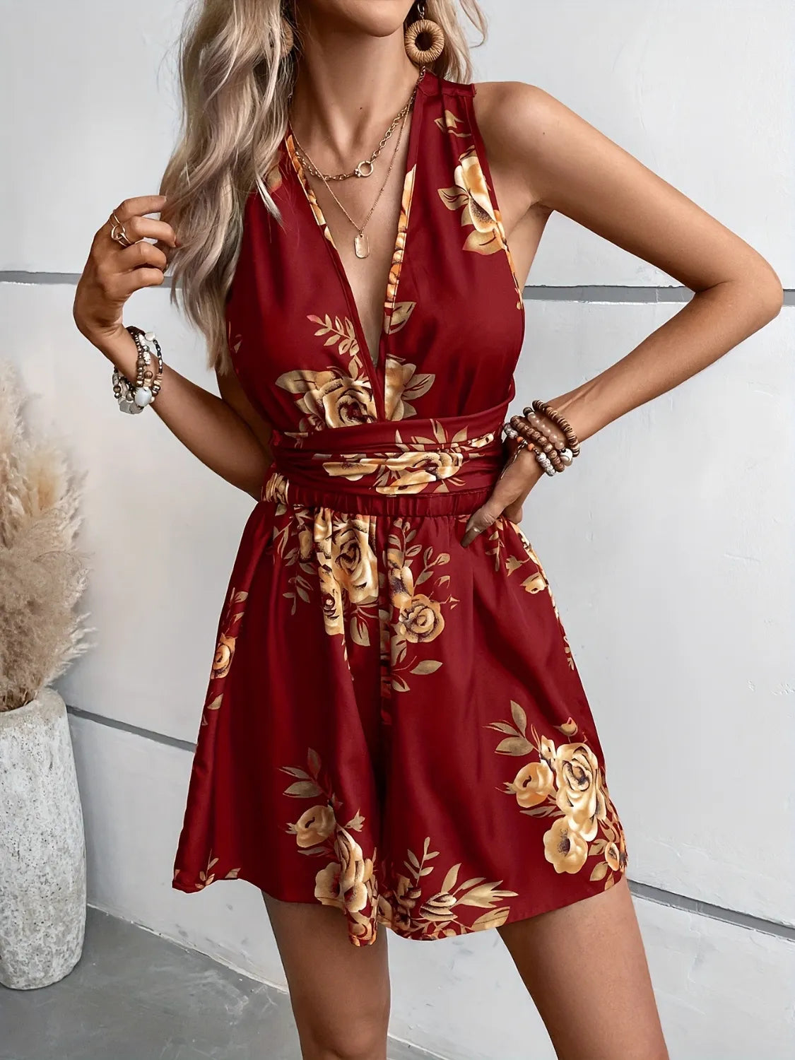 Crisscross-Back Printed Romper