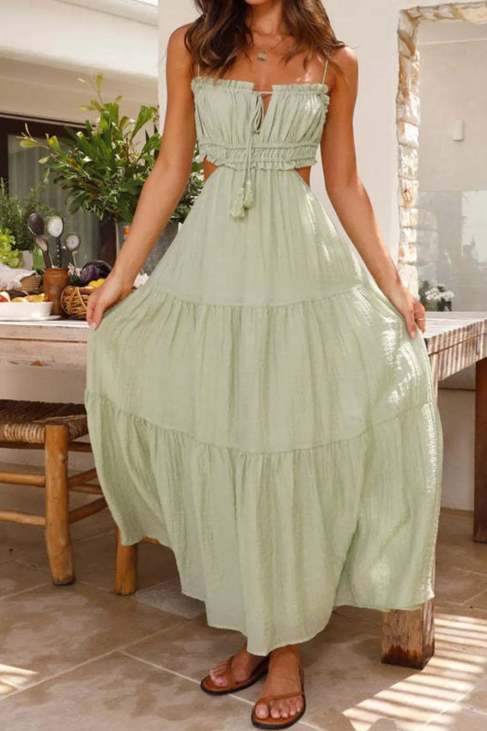 Cutout Square Neck Midi Cami Dress