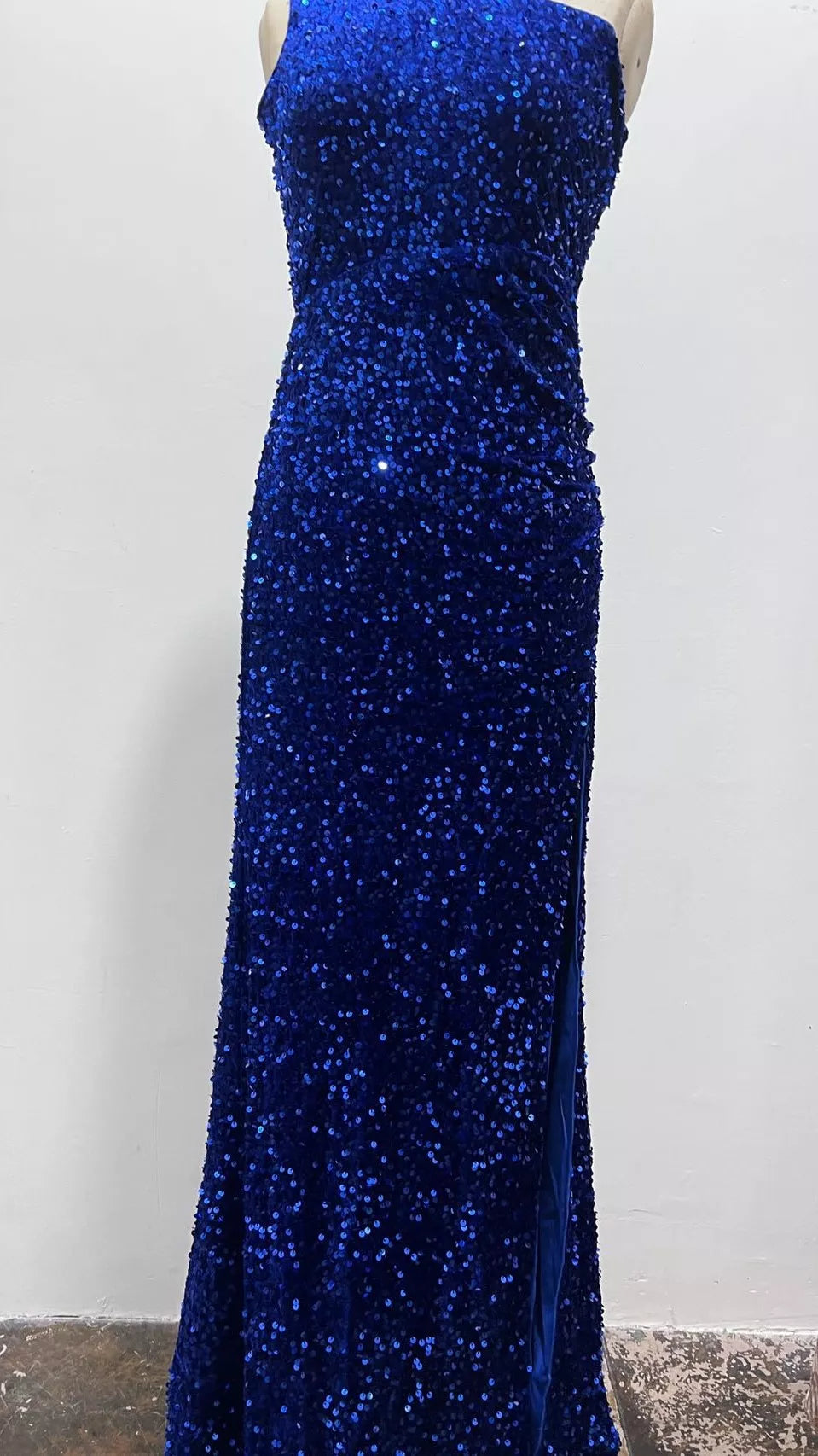 One-Shoulder Sequin High-Slit Evening Dress